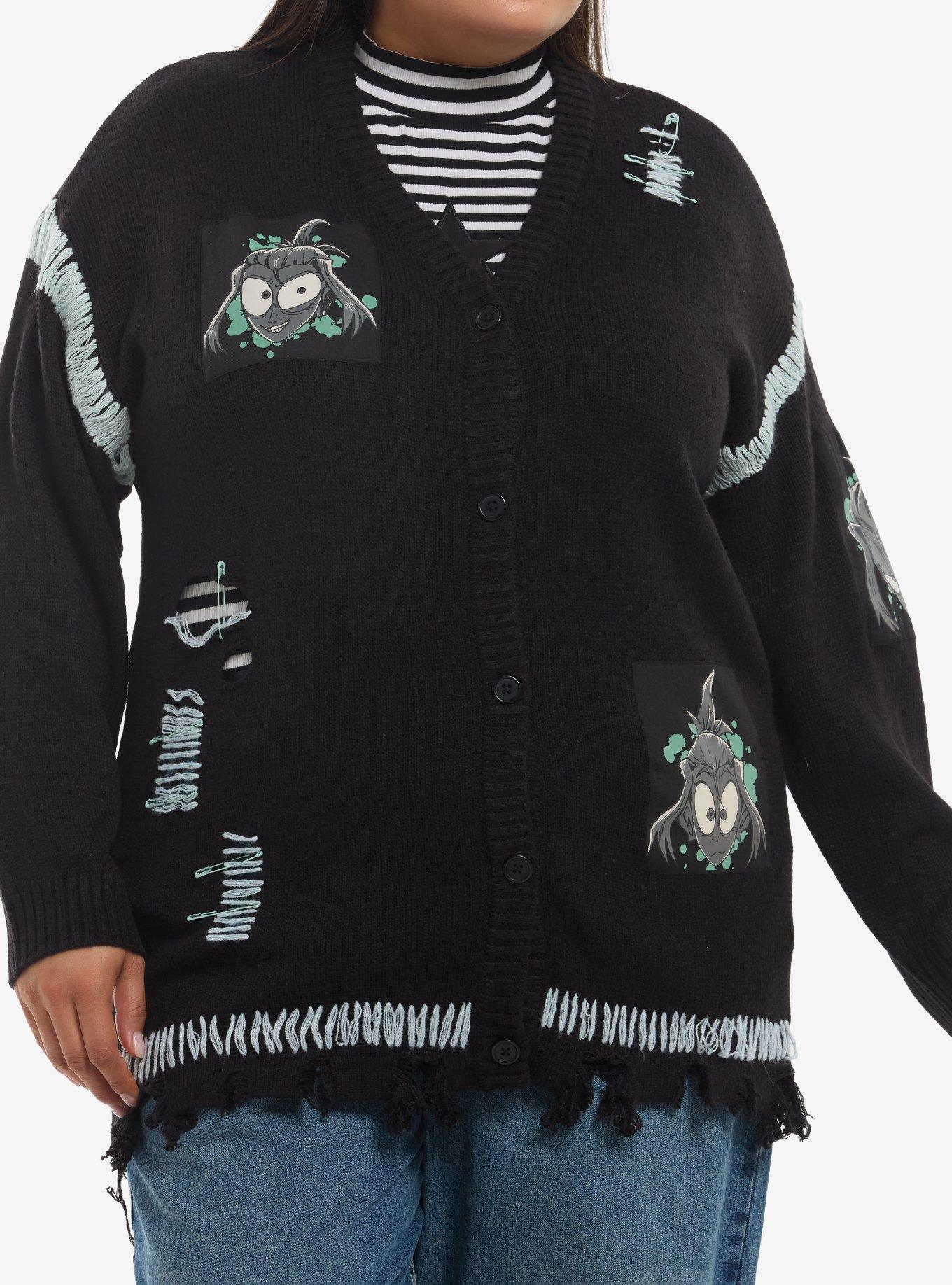 The Gaslight District Mel Safety Pins Distressed Girls Cardigan Plus Size, , hi-res