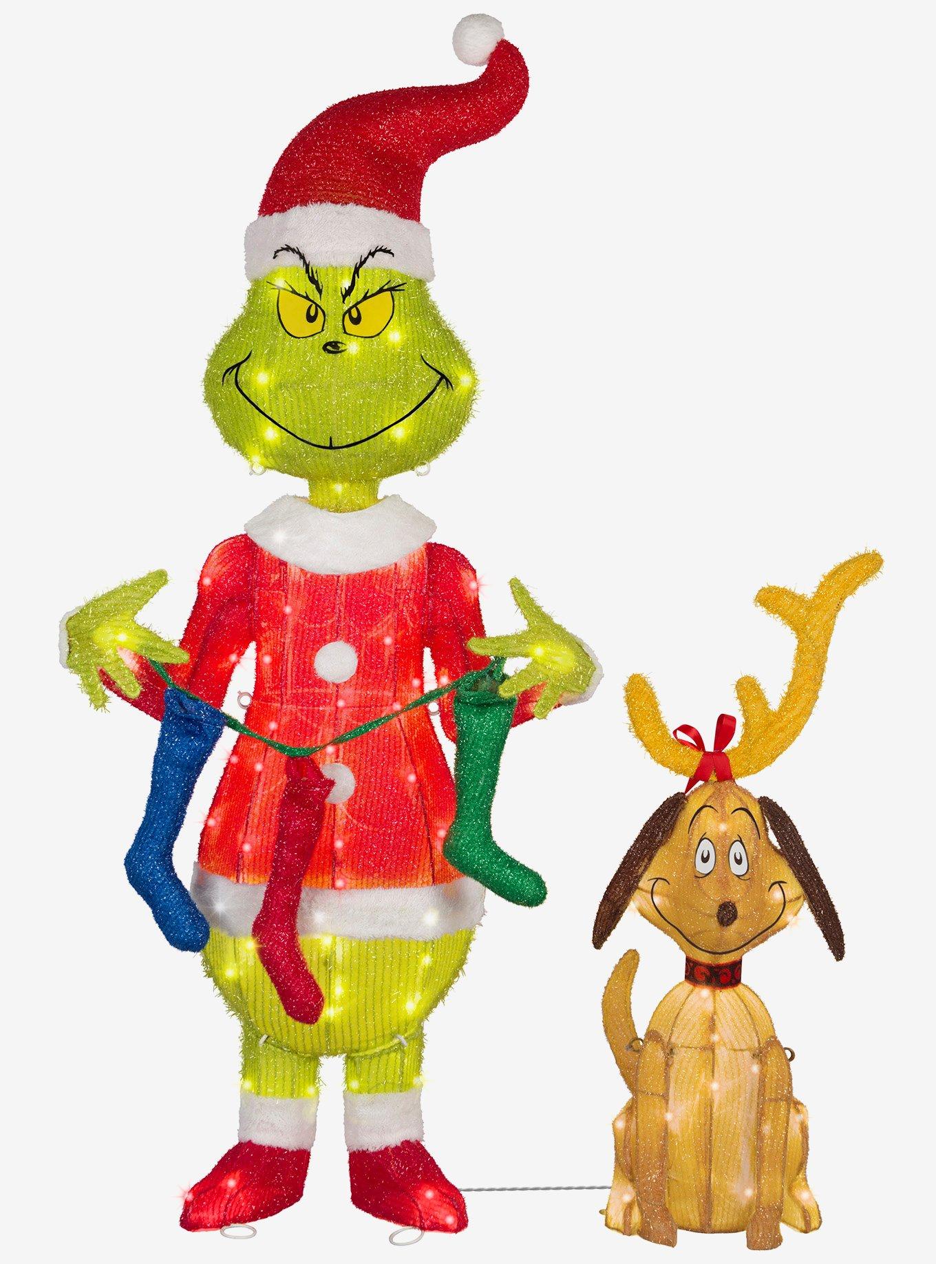 Dr. Seuss How The Grinch Stole Christmas The Grinch with Stockings Lighted Tinsel Sculpture, , hi-res