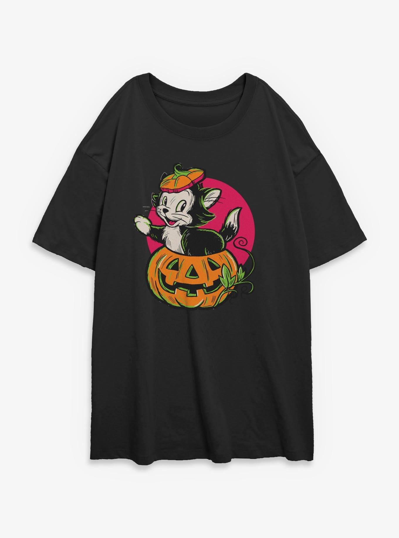 Disney Mickey Mouse Figaro Inside A Pumpkin Girls Oversized T-Shirt