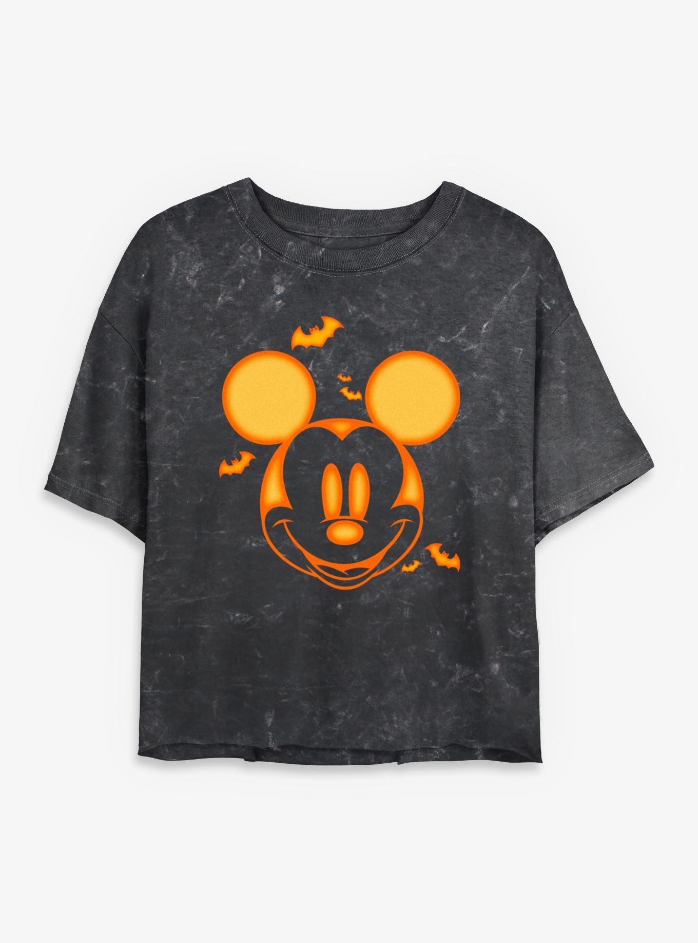 Disney Mickey Mouse Mickey Pumpkin Girls Mineral Wash Crop T-Shirt, BLACK, hi-res