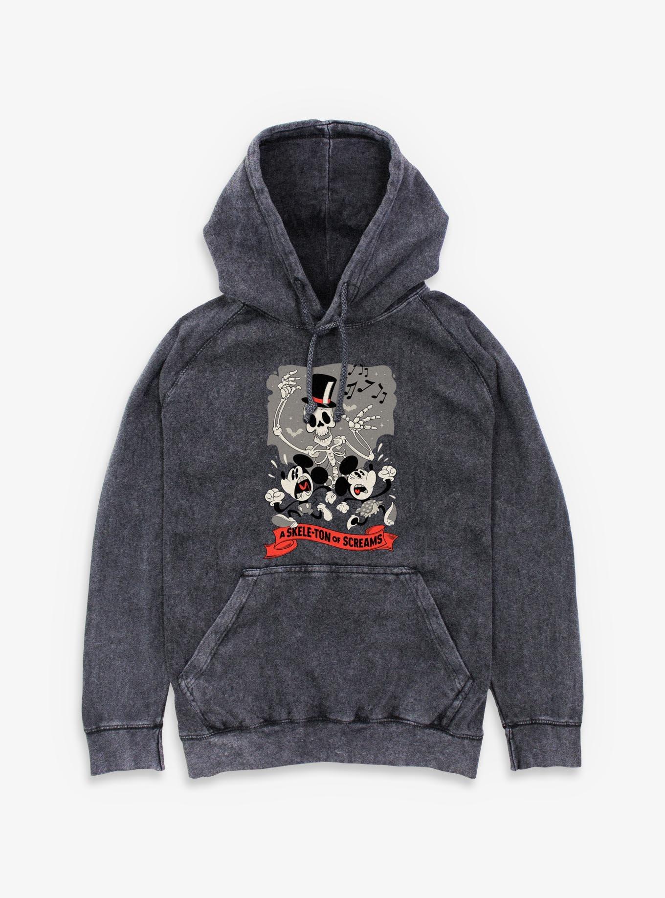 Disney Mickey Mouse & Minne Mouse A Skele-Ton of Screams Mineral Wash Hoodie, , hi-res