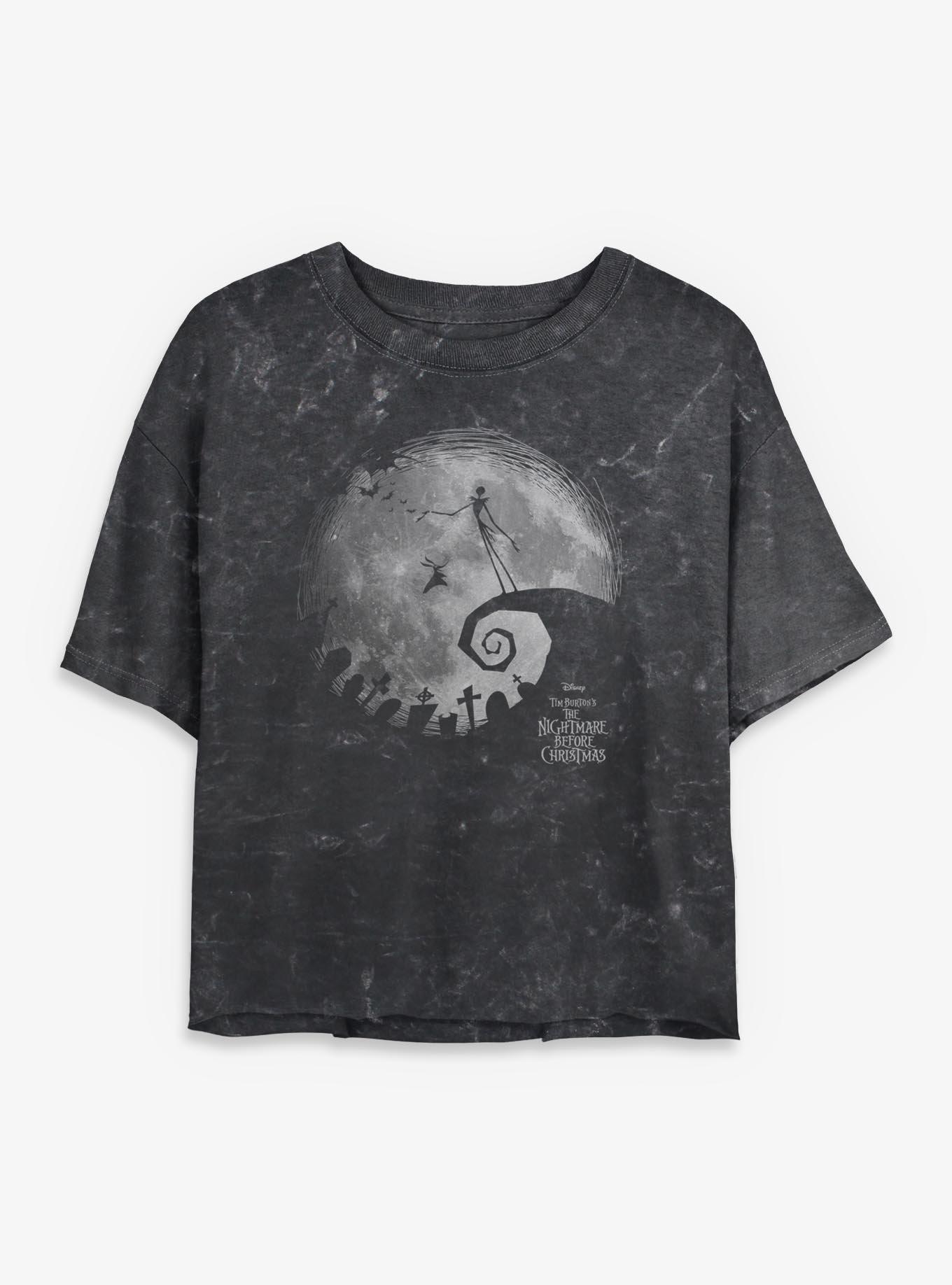 Disney The Nightmare Before Christmas The Nightmare Moon Girls Mineral Wash Crop T-Shirt, , hi-res