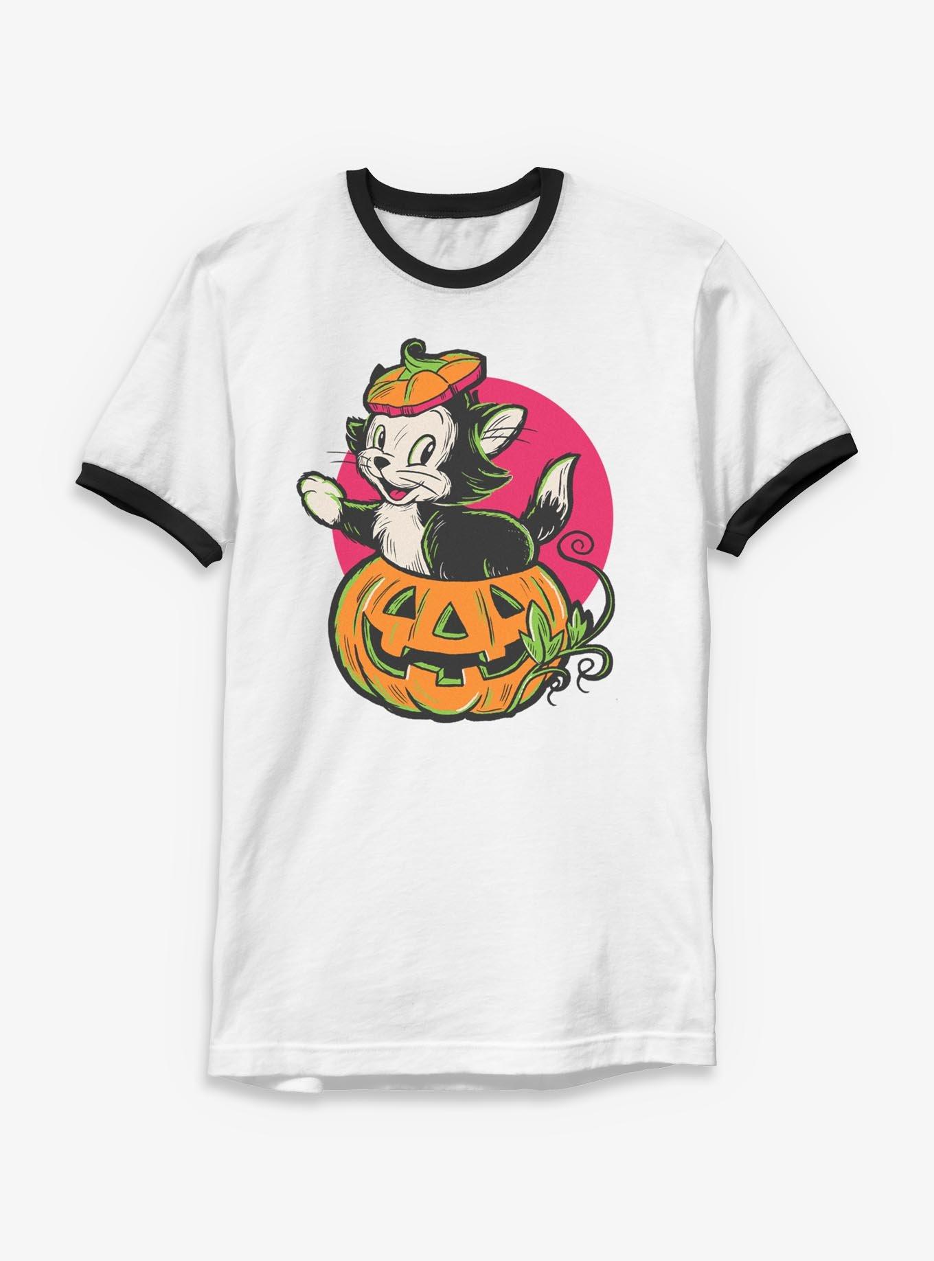Disney Mickey Mouse Figaro Inside A Pumpkin Ringer T-Shirt