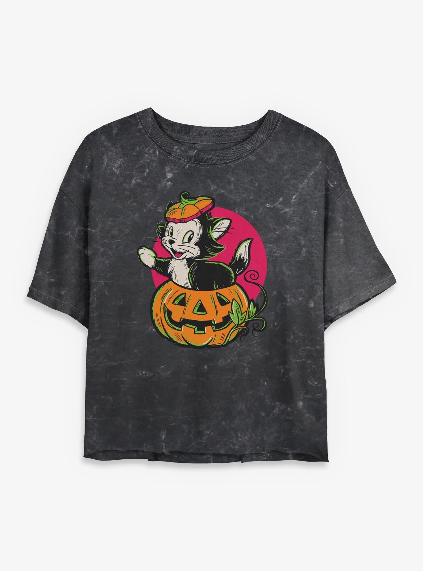 Disney Mickey Mouse Figaro Inside A Pumpkin Girls Mineral Wash Crop T-Shirt, , hi-res