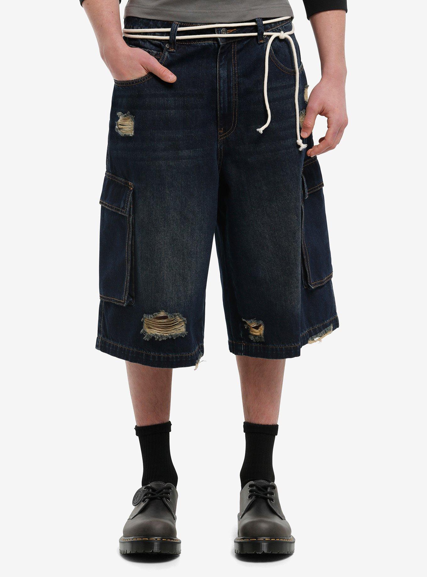 Dark Indigo Vintage Wash Cargo Jorts, , hi-res