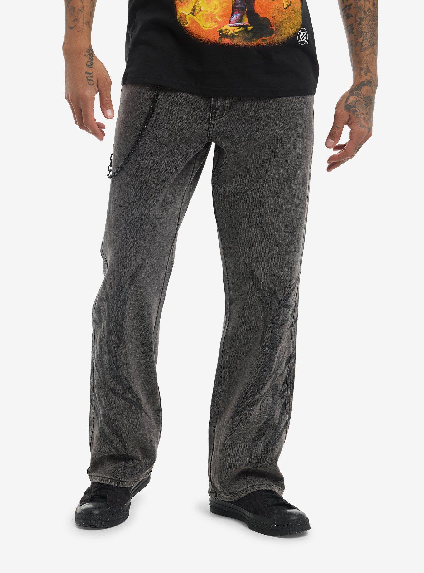 Grey Cyber Sigil Straight Leg Jeans, , hi-res