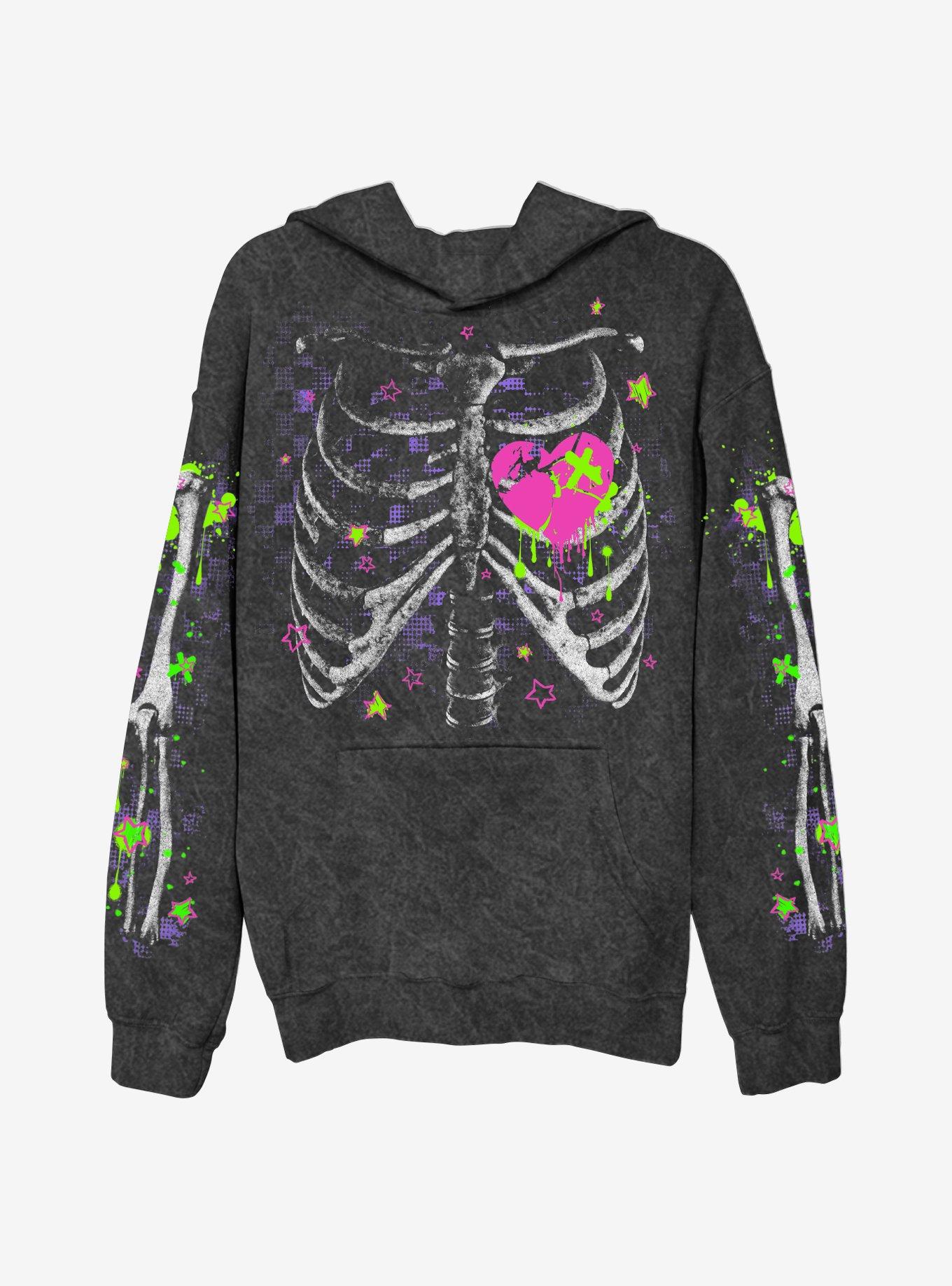 Scene Skeleton Splatter & Stars Dark Wash Hoodie, , hi-res