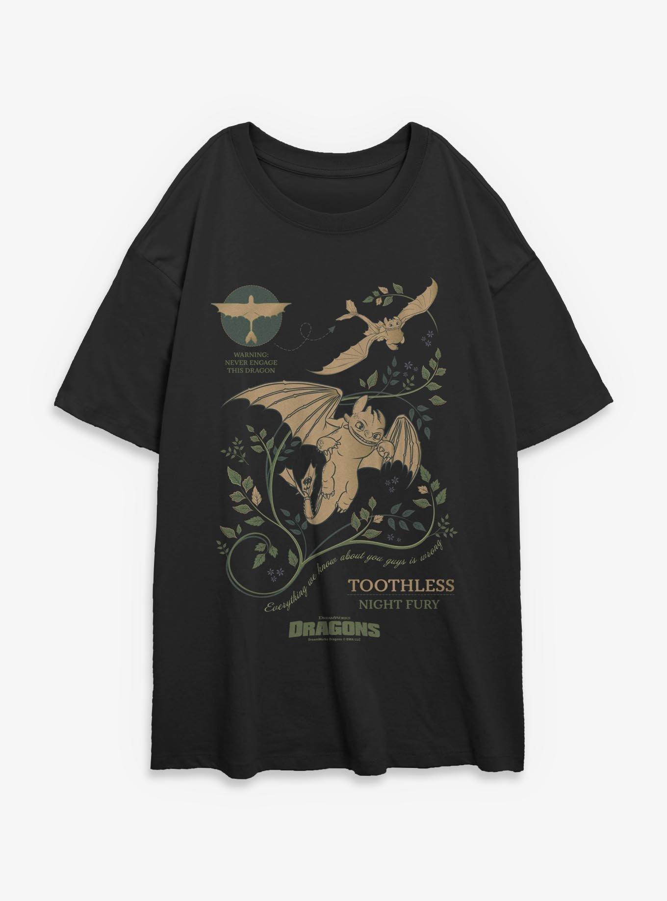 How To Train Your Dragon Toothless Warning Girls Oversized T-Shirt