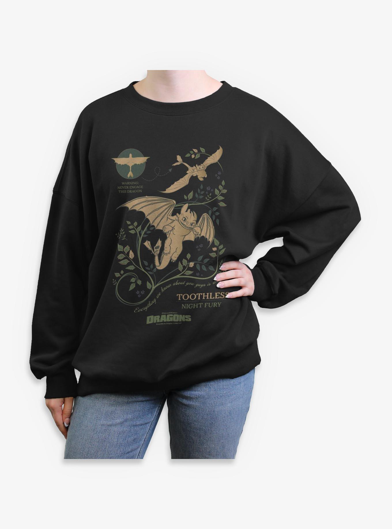 How To Train Your Dragon Toothless Warning Girls Oversized Sweatshirt, , hi-res