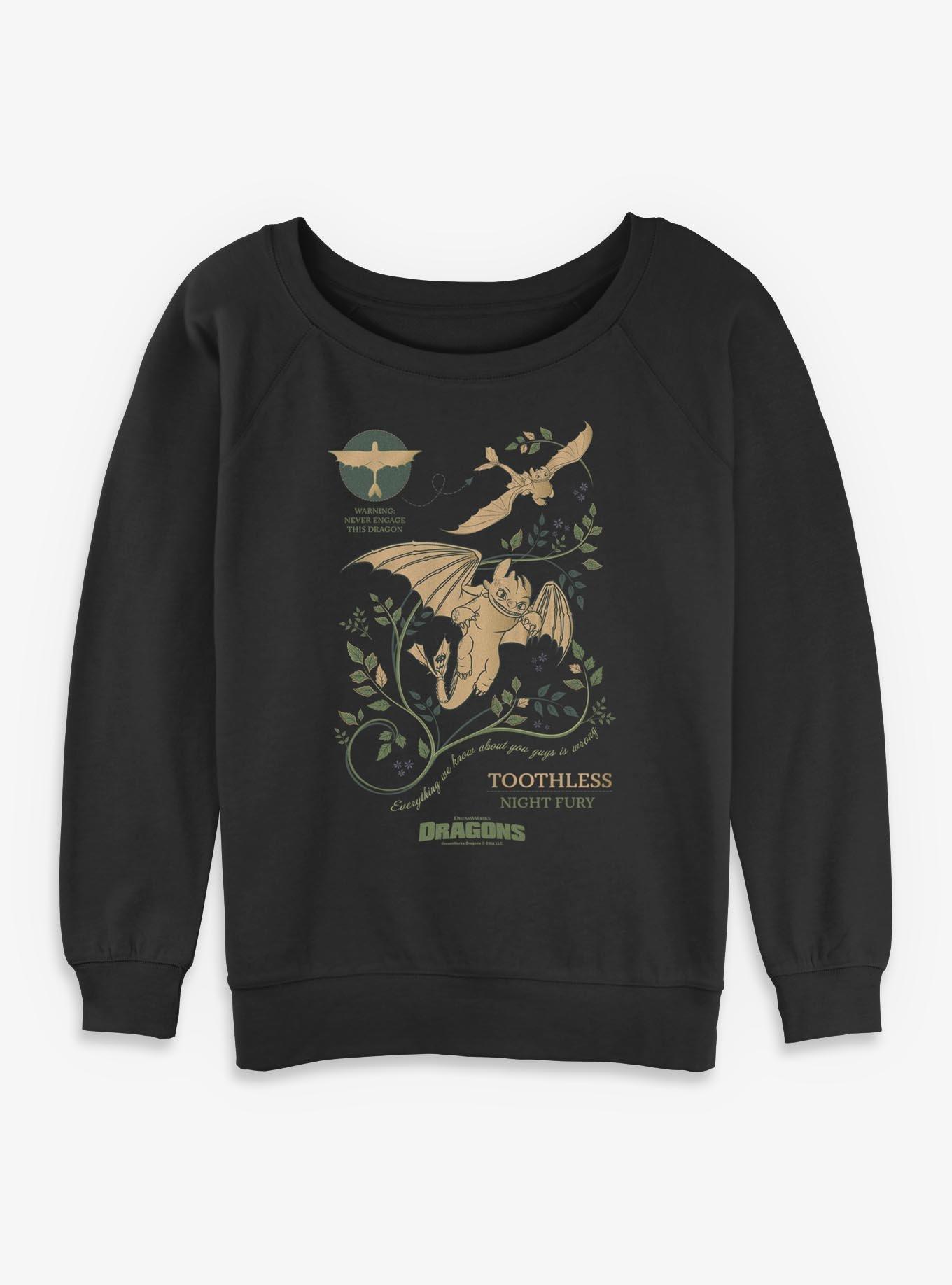 How To Train Your Dragon Toothless Warning Girls Slouchy Sweatshirt, , hi-res