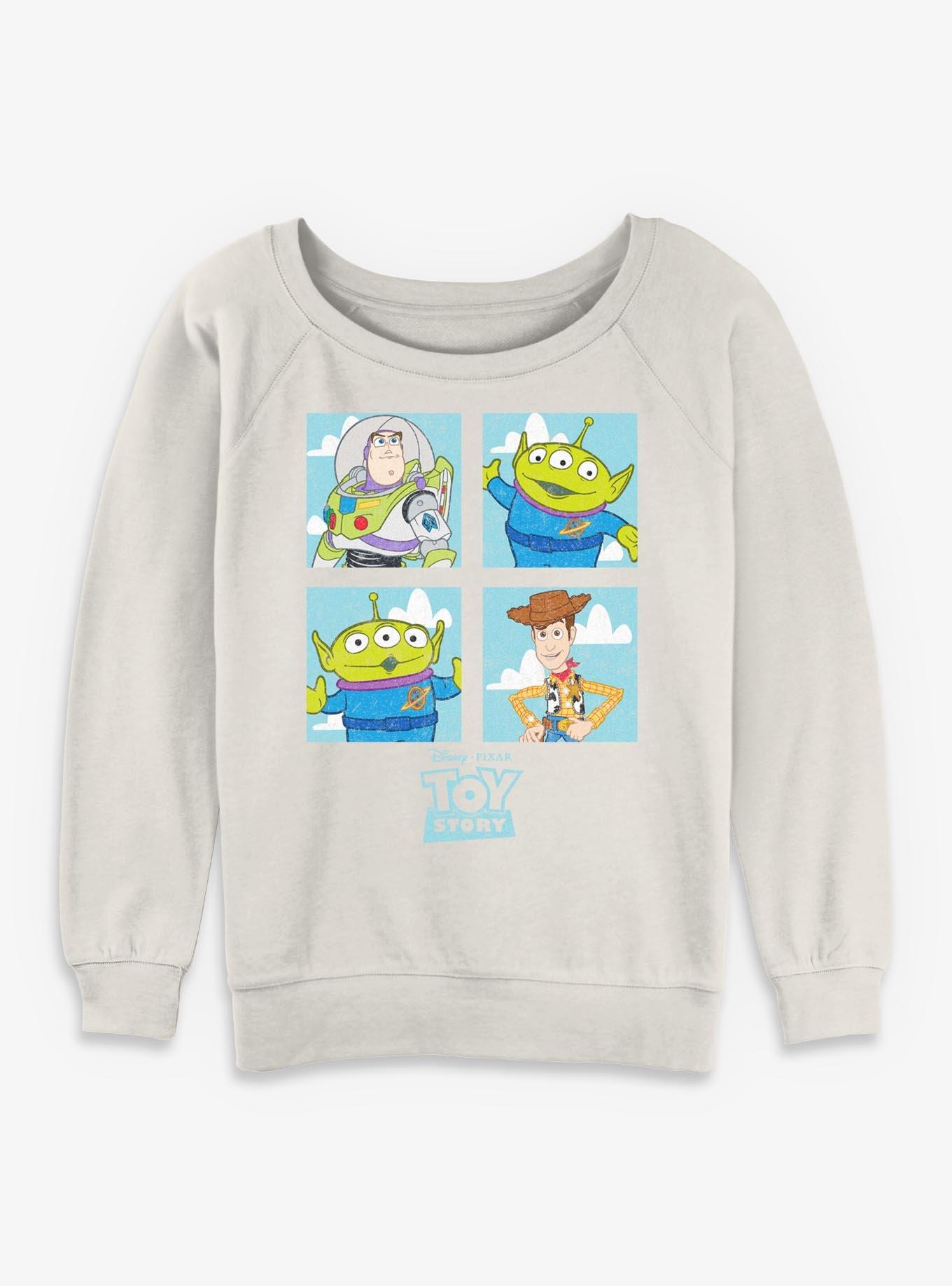 Disney Pixar Toy Story Buzz Woody Alien Panels Girls Slouchy Sweatshirt, EGRET, hi-res