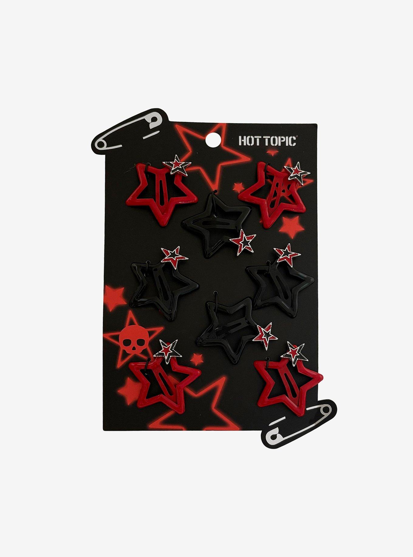 Red & Black Star Hair Clip Set, , hi-res