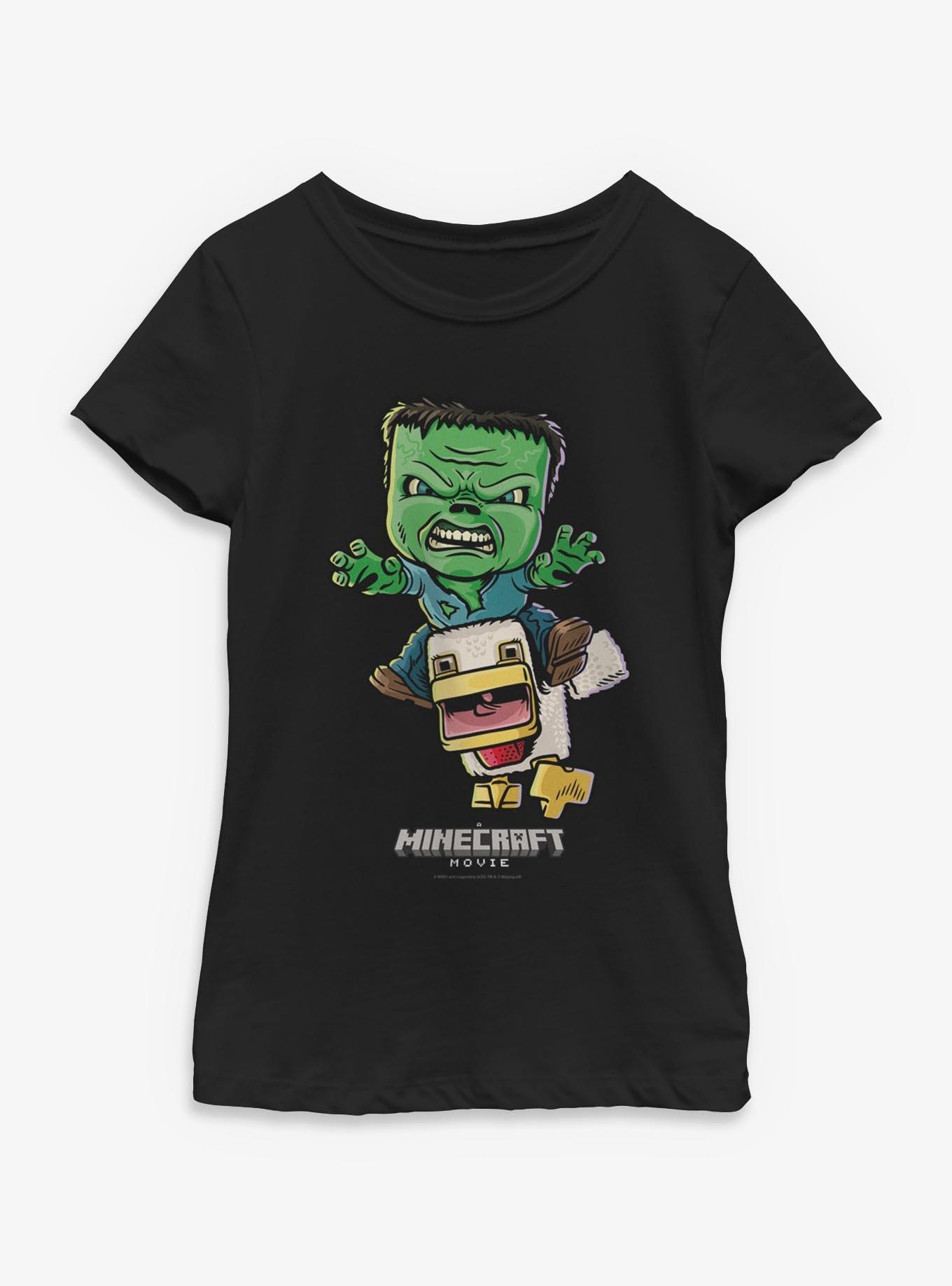 A Minecraft Movie Chicken Jockey Youth Girls T-Shirt - BLACK | BoxLunch