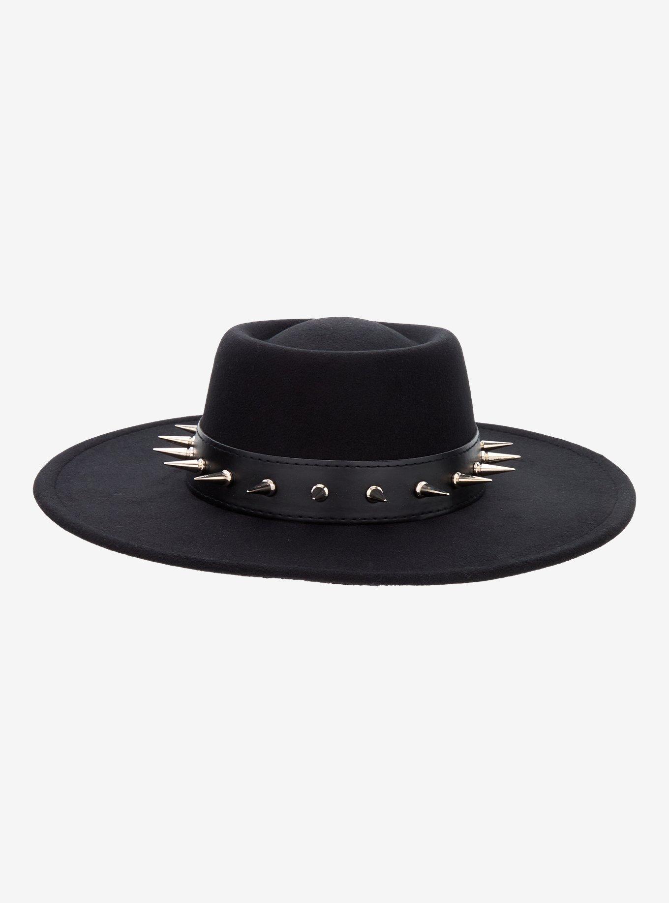 Black Spike Stud Wide Brimmed Hat, , hi-res
