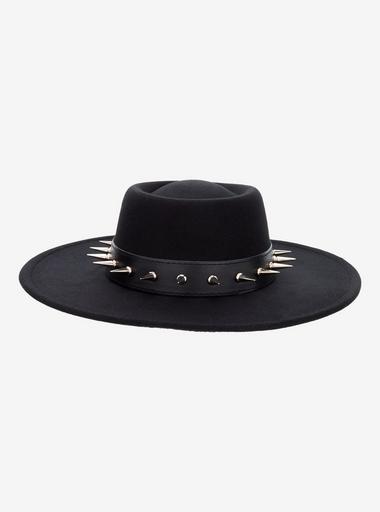 Black Wide Brim Hat with Gold Symbol Studs Black Fedora Hat Gold Horn Studs Chain Band | Custom  main image 3
