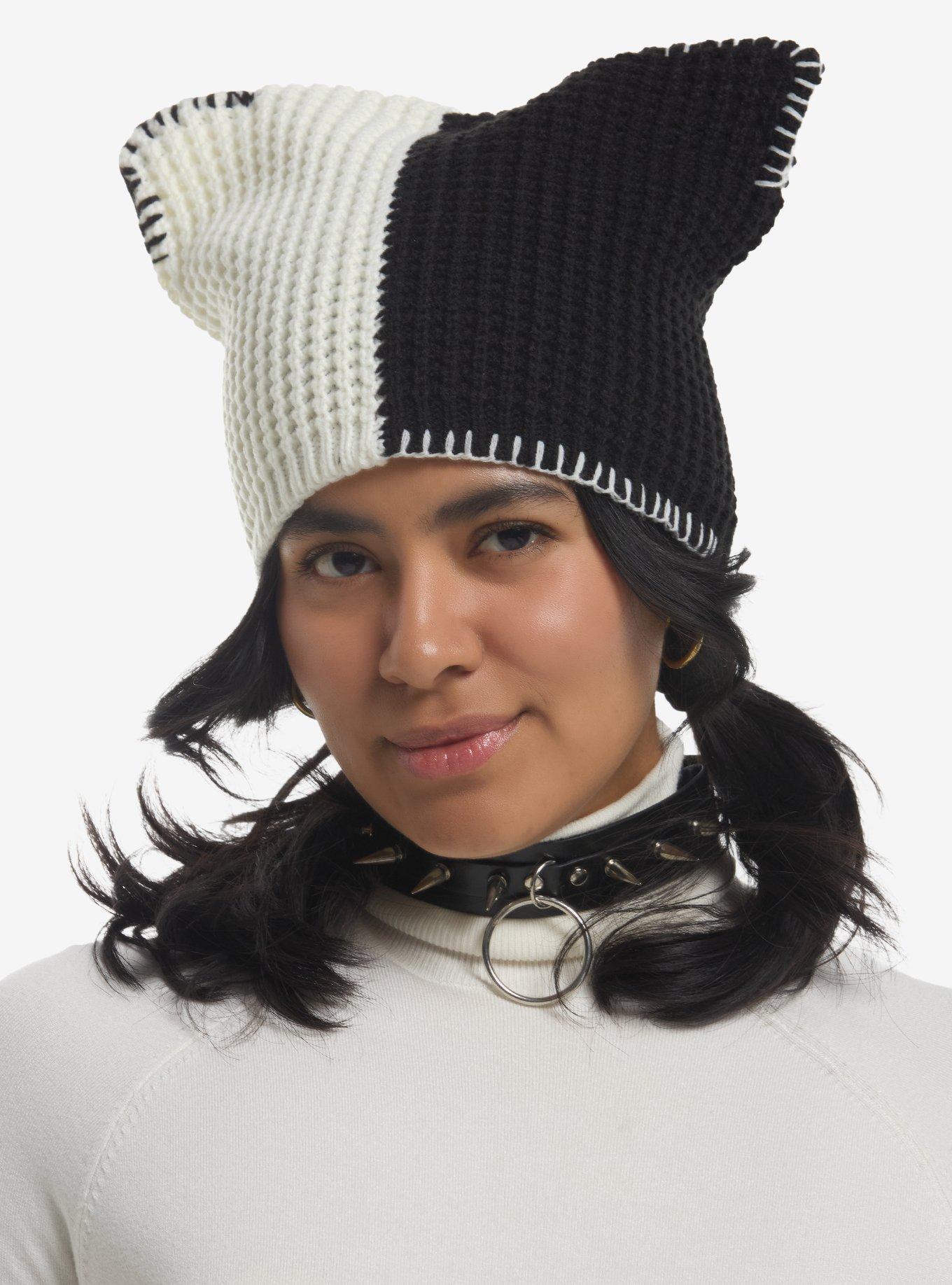 Black & White Split Subtle Ear Beanie, , hi-res