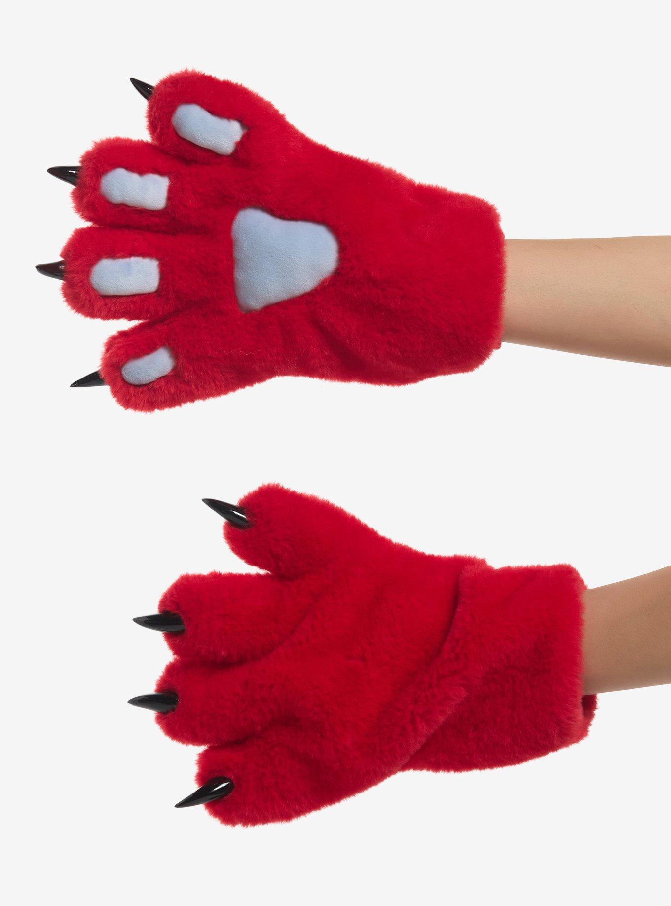 Red & Blue Fuzzy Dragon Gloves | Hot Topic
