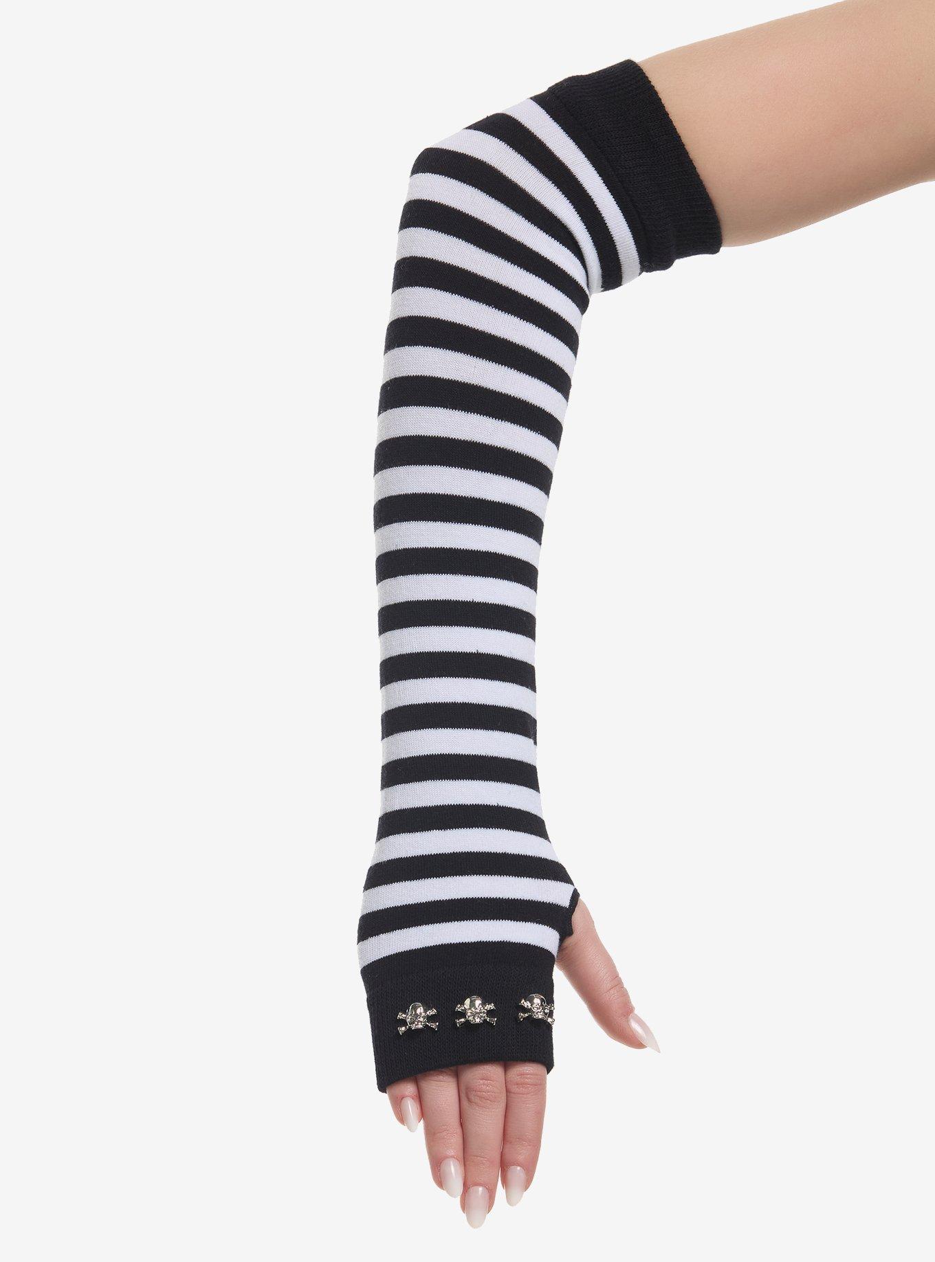 Black & White Stripe Skull Arm Warmers, , hi-res