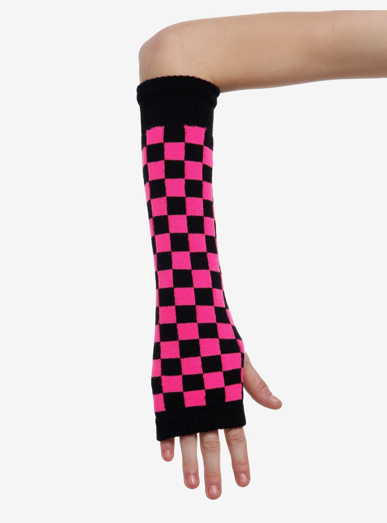 Magenta & Black Checkered Arm Warmers, , hi-res