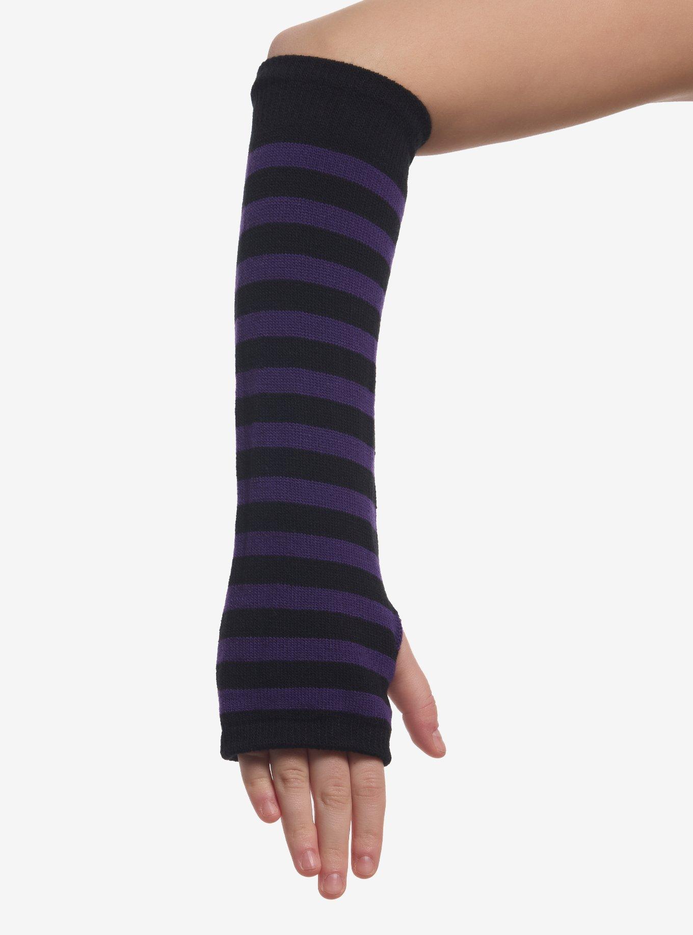 Black & Purple Stripe Arm Warmers, , hi-res