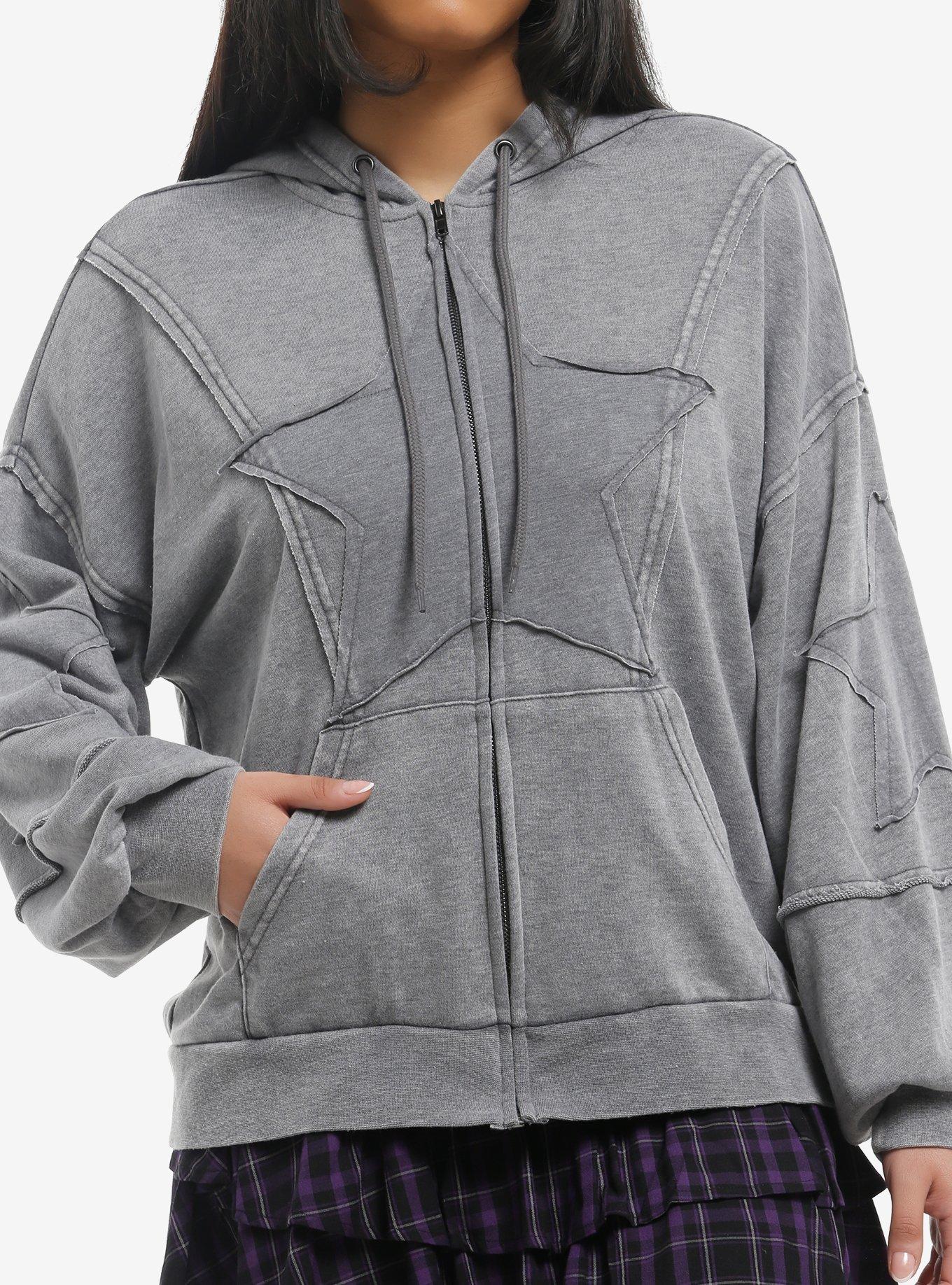 Grey Star Frayed Girls Hoodie, , hi-res