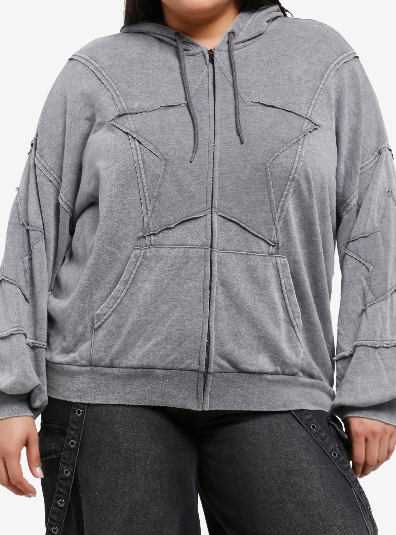 Grey Star Frayed Girls Hoodie Plus Size, , hi-res