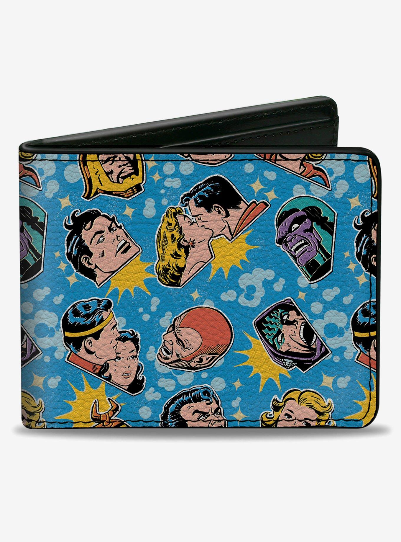 DC Comics Superman Supergirl and Villains Vintage Faces Bifold Wallet, , hi-res