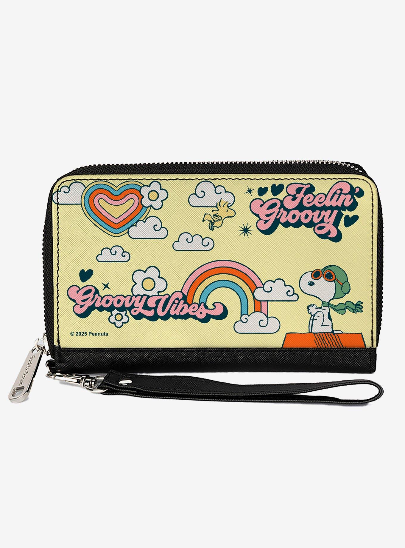 Peanuts Snoopy Flying Ace and Woodstock Groovy Quotes Zip Around Wallet, , hi-res