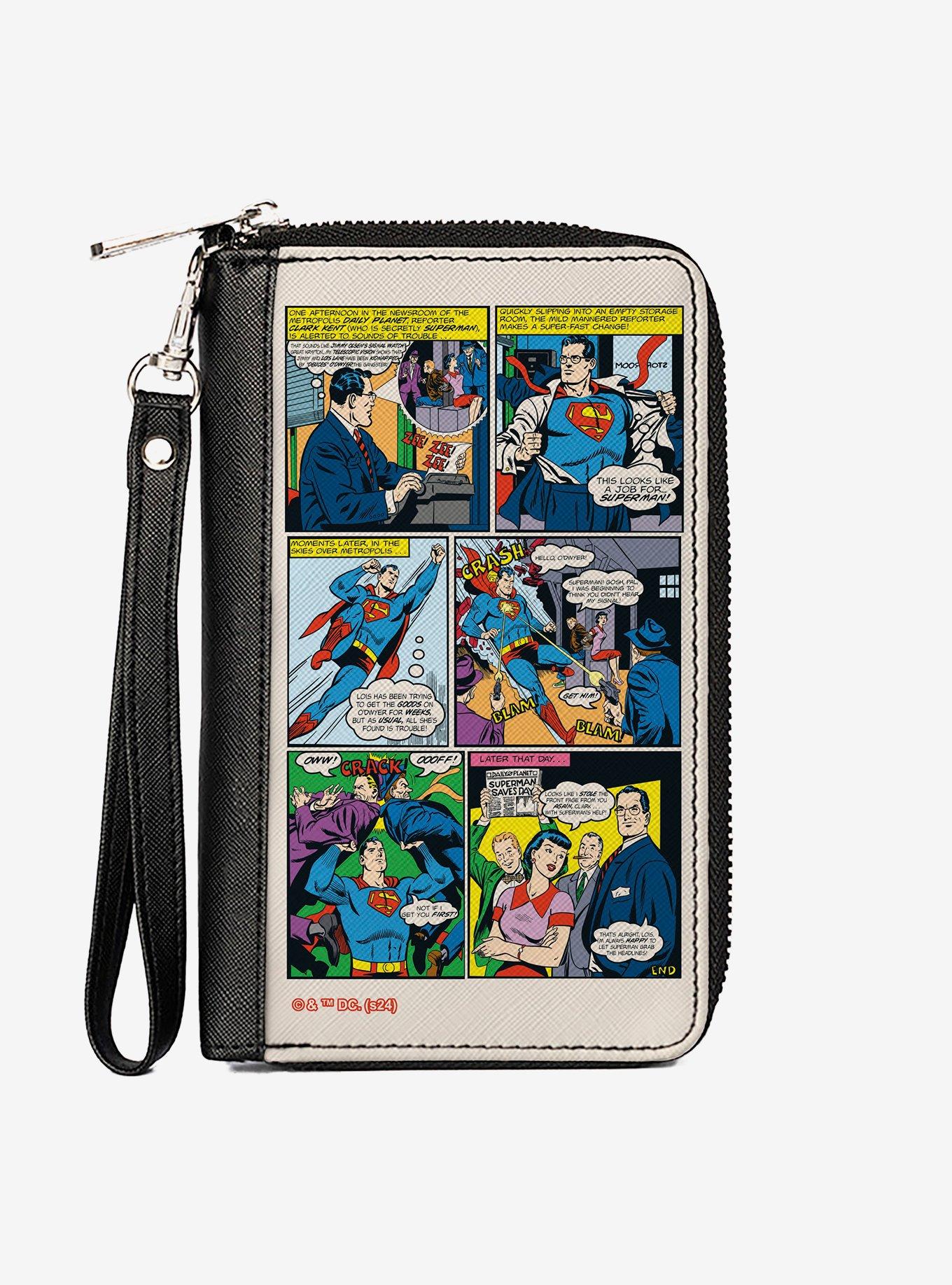 DC Comics Superman Clark Kent Retro Comic Scene Zip Around Wallet, , hi-res