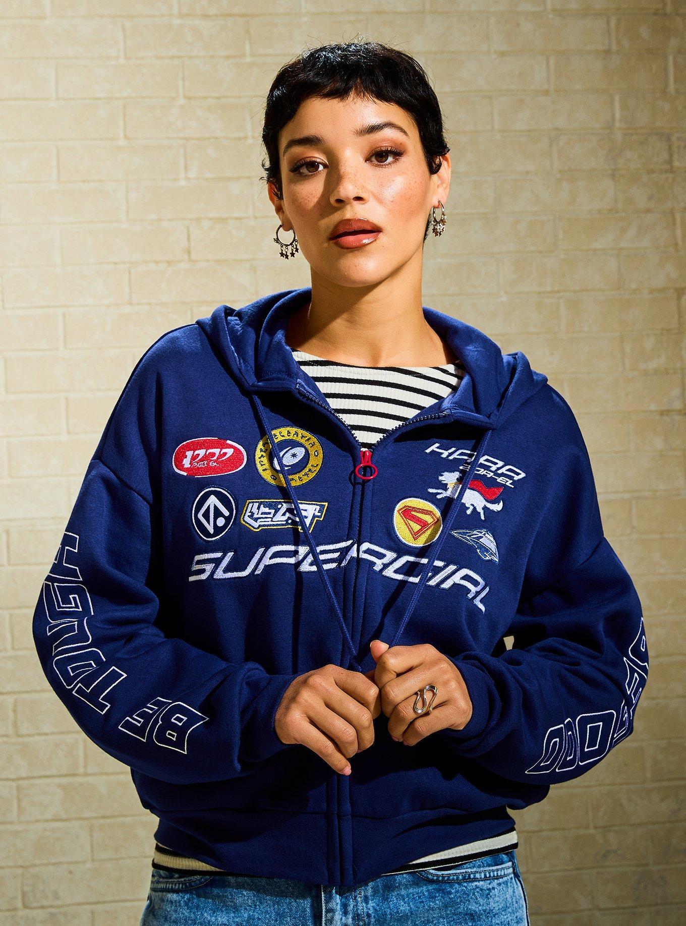 DC Supergirl Embroidered Patches Cropped Zippered Hoodie, , hi-res