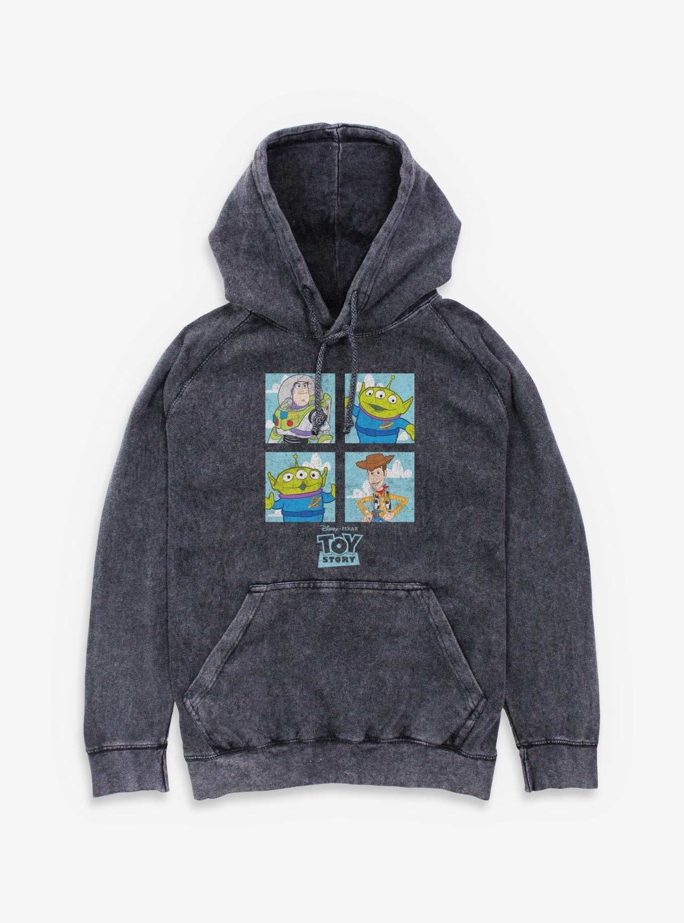 Disney Pixar Toy Story Buzz Woody Alien Panels Mineral Wash Hoodie, , hi-res
