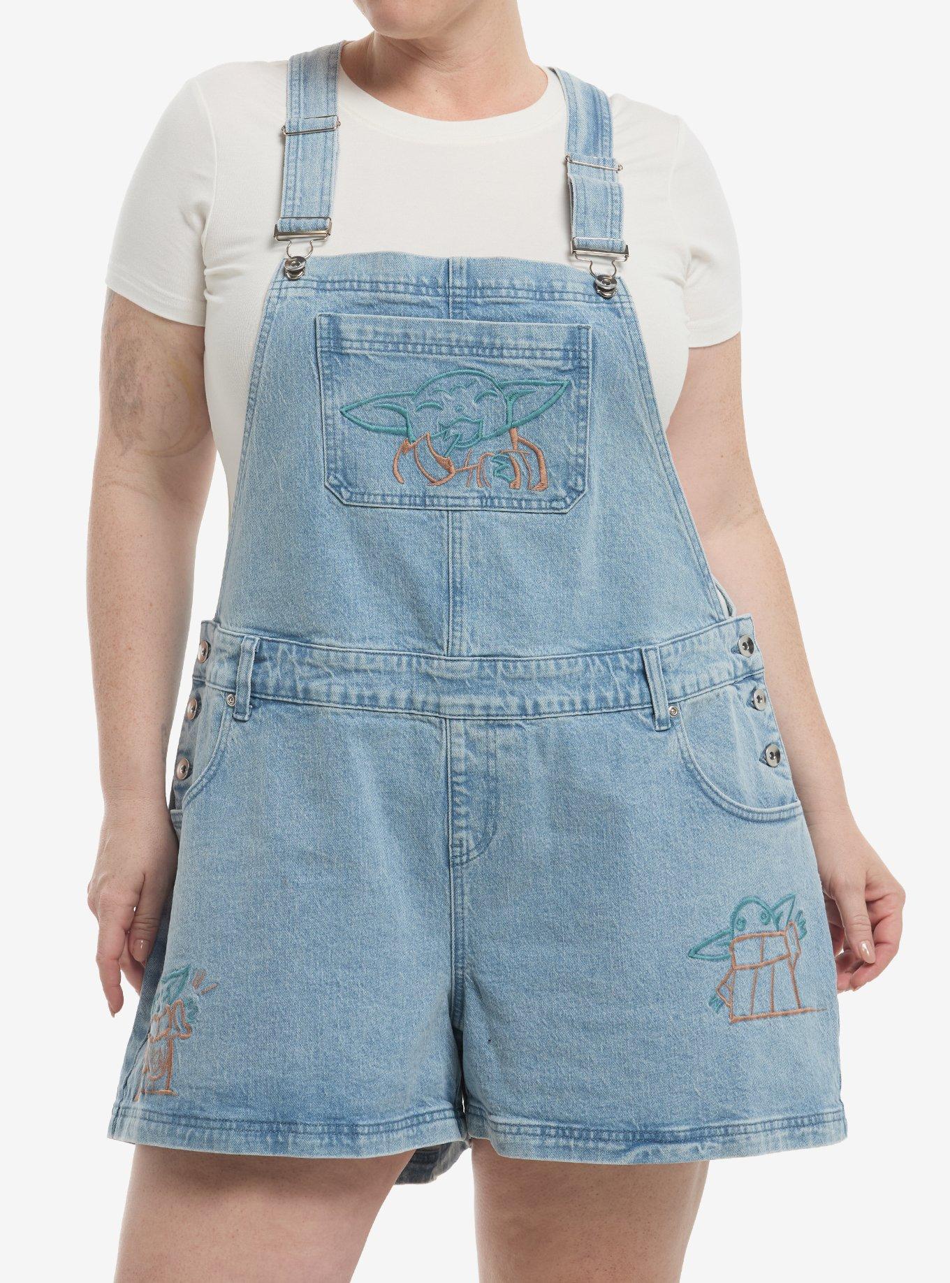 Her Universe Star Wars The Mandalorian And Grogu Line Art Grogu Denim Shortalls Plus Size, , hi-res