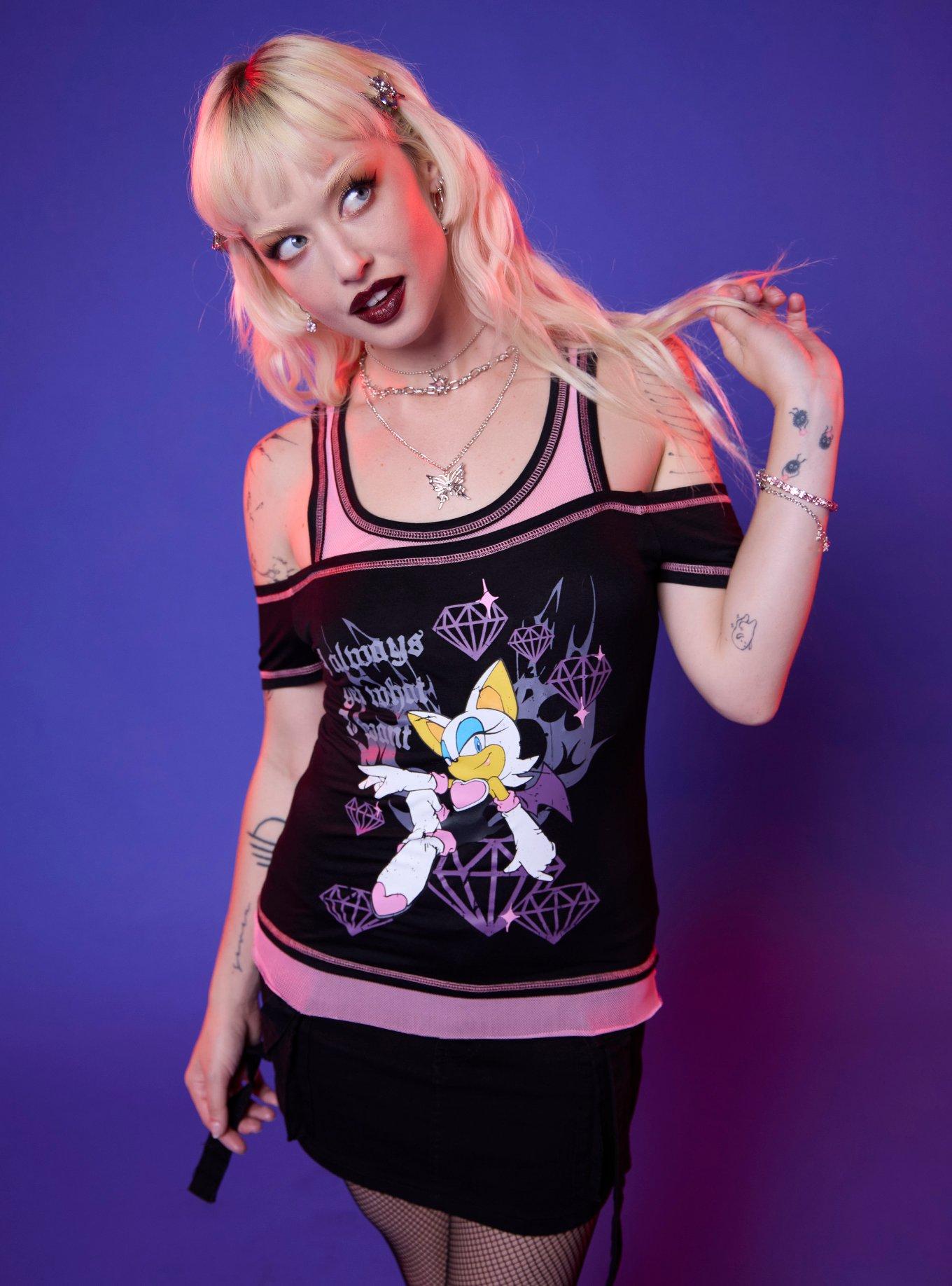 Sonic The Hedgehog Rouge Mesh Cold-Shoulder Top, , hi-res