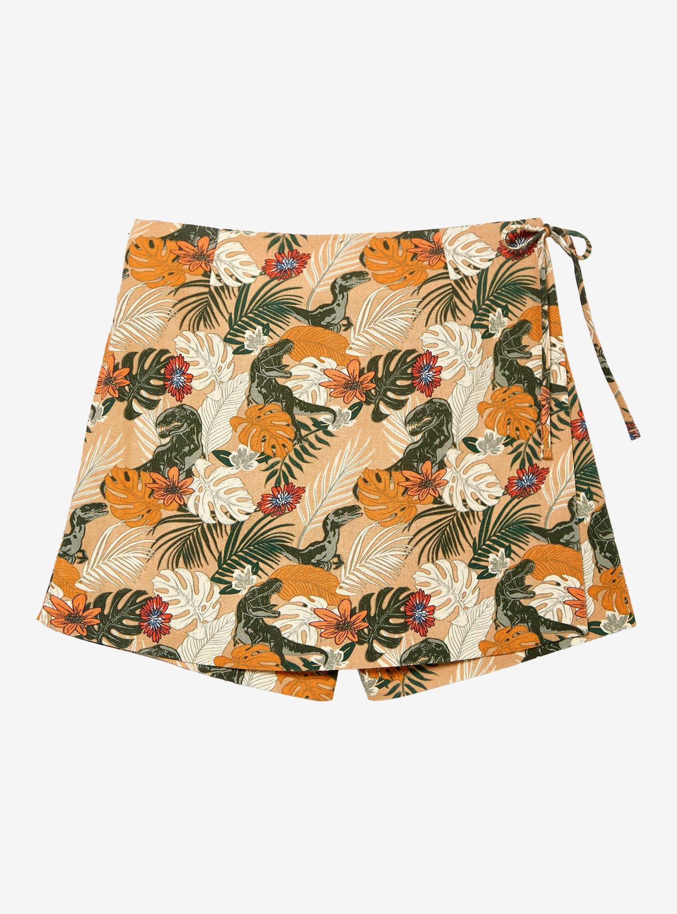 Jurassic Park Dinosaur Foliage Allover Print Plus Size Linen Skort - BoxLunch Exclusive, , hi-res