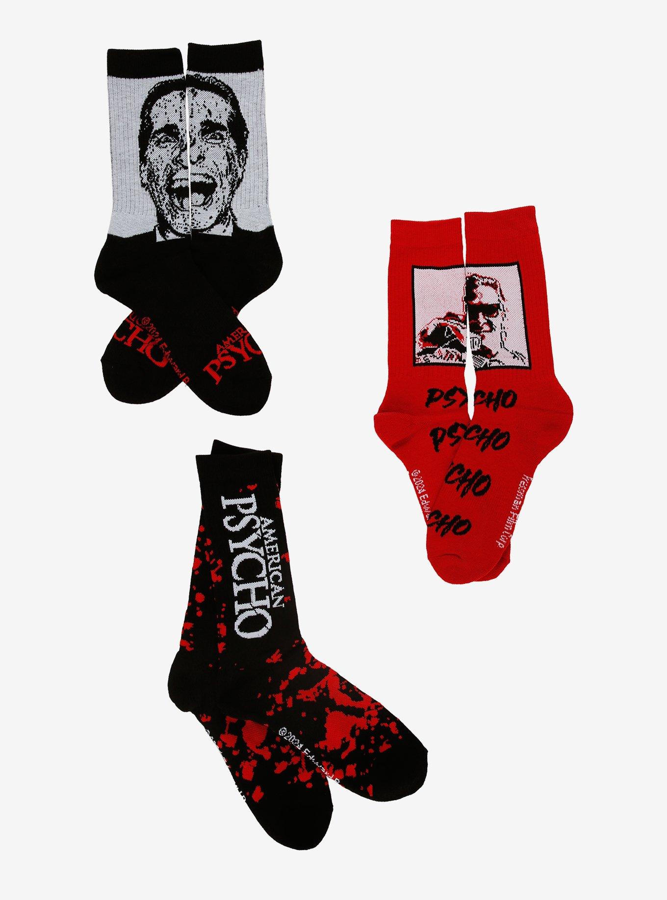 American Psycho Faces Blood Splatter Crew Socks 3 Pair, , hi-res