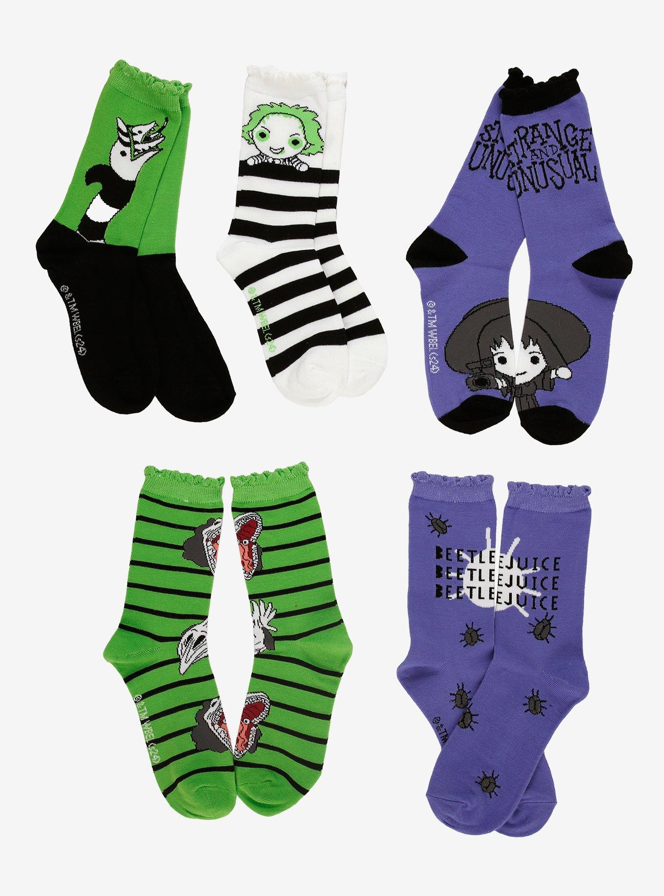 Beetlejuice Chibi Character Crew Socks 5 Pair, , hi-res