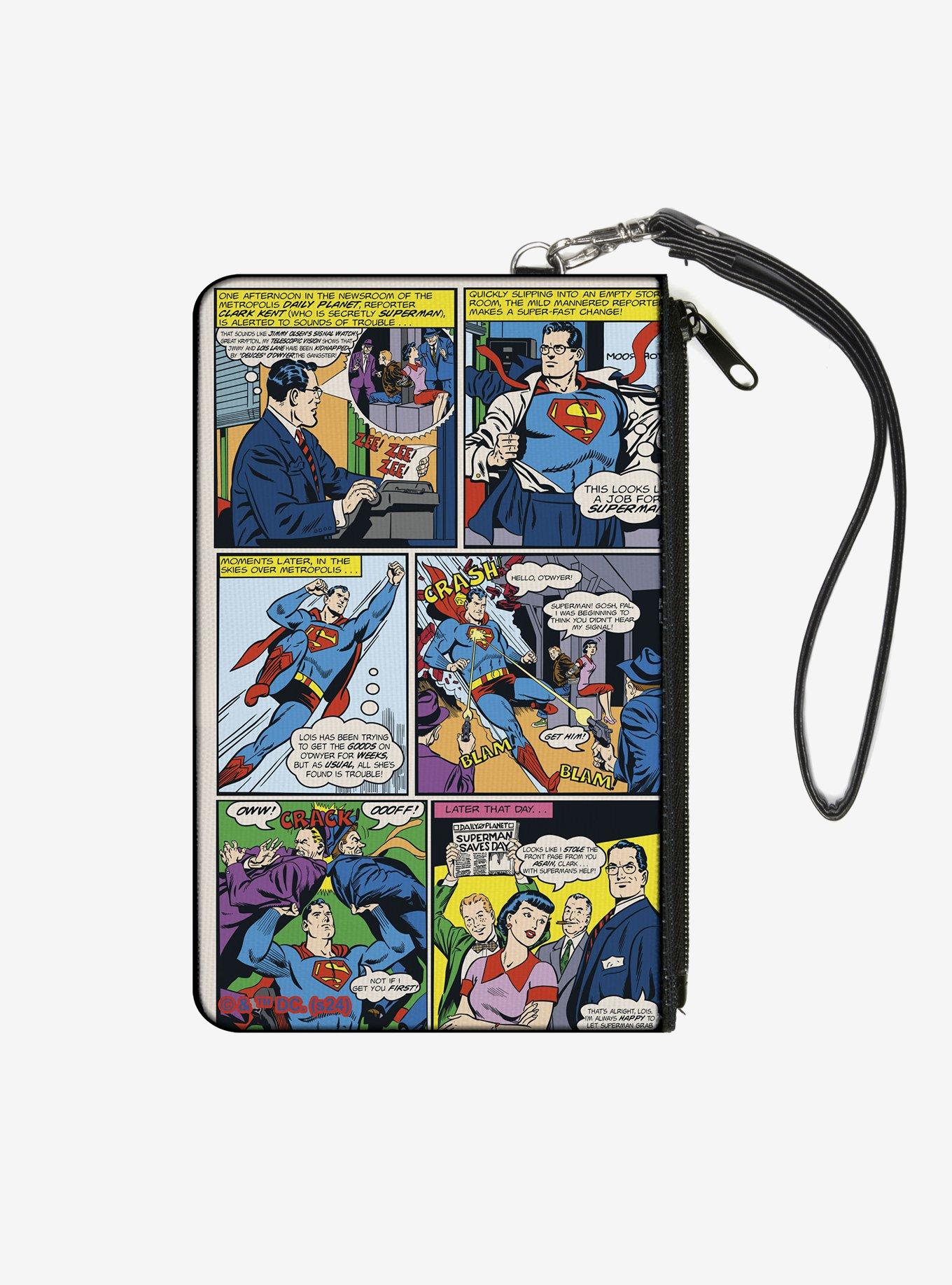 DC Comics Superman Clark Kent Retro Comic Scene Zip Clutch Wallet, , hi-res