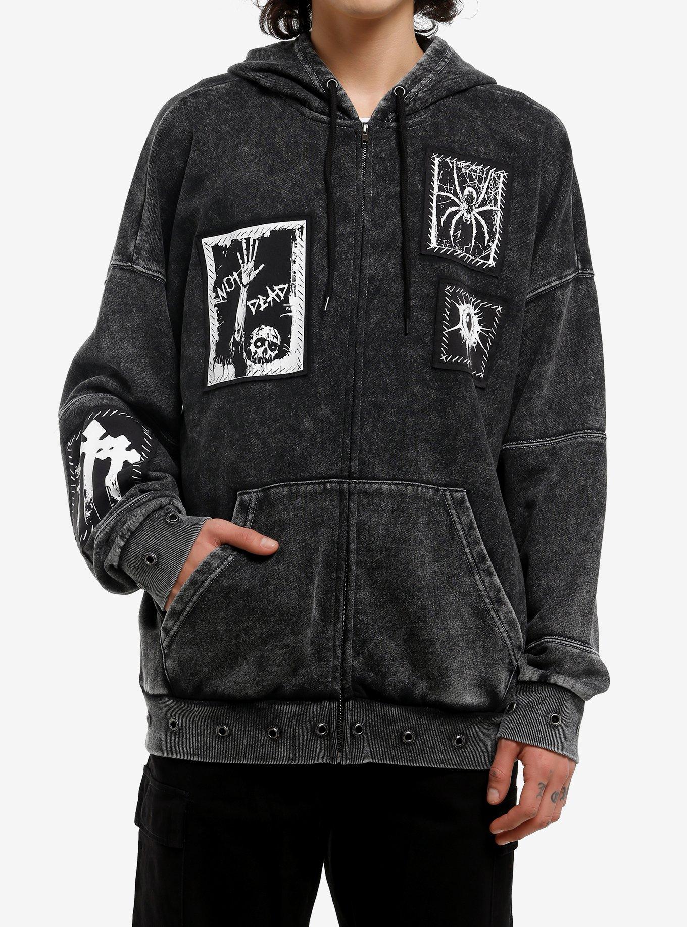 Gothic Patch Grommet Mineral Wash Hoodie, , hi-res