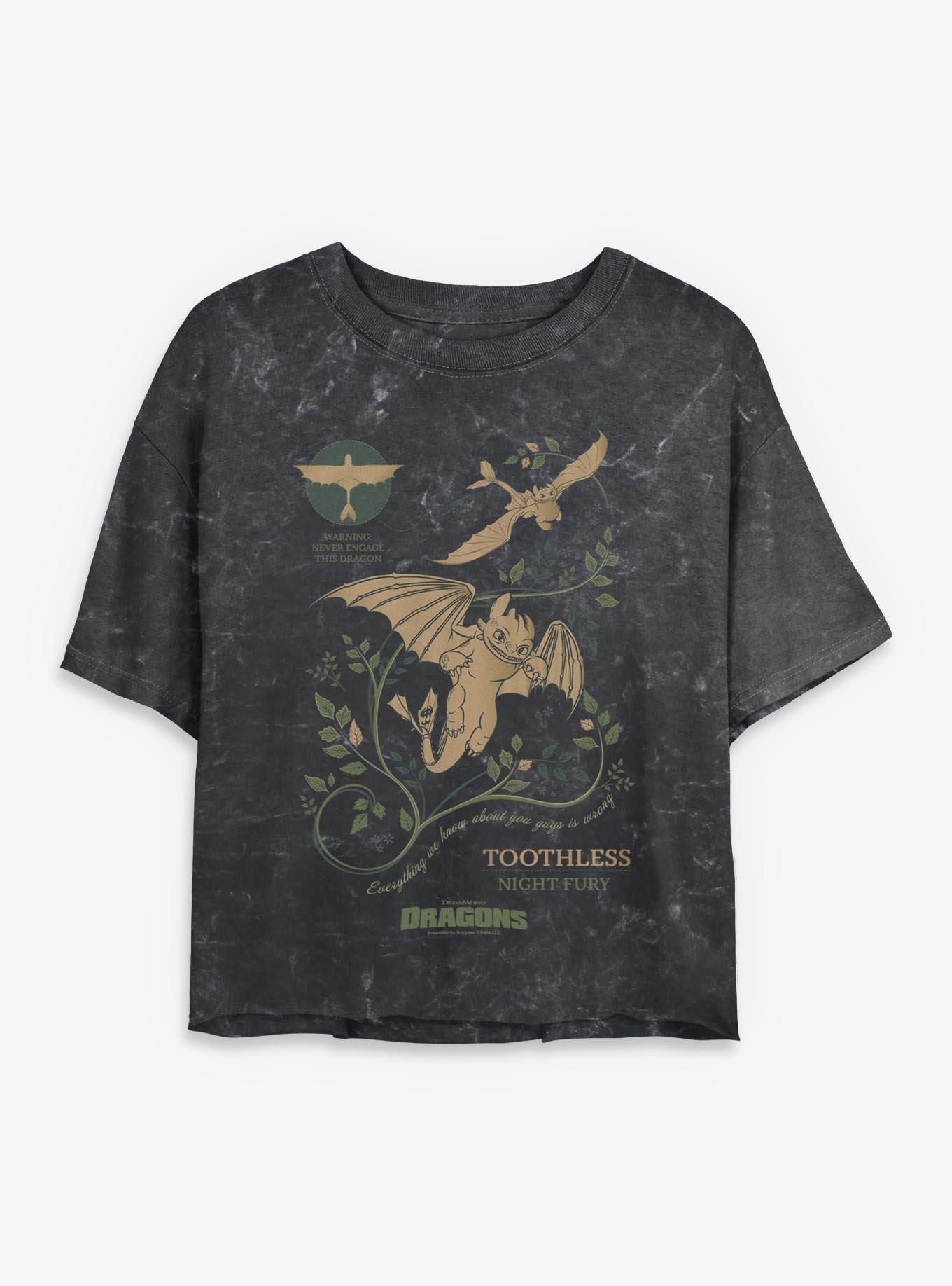 How To Train Your Dragon Toothless Warning Womens Mineral Wash Crop T-Shirt, , hi-res