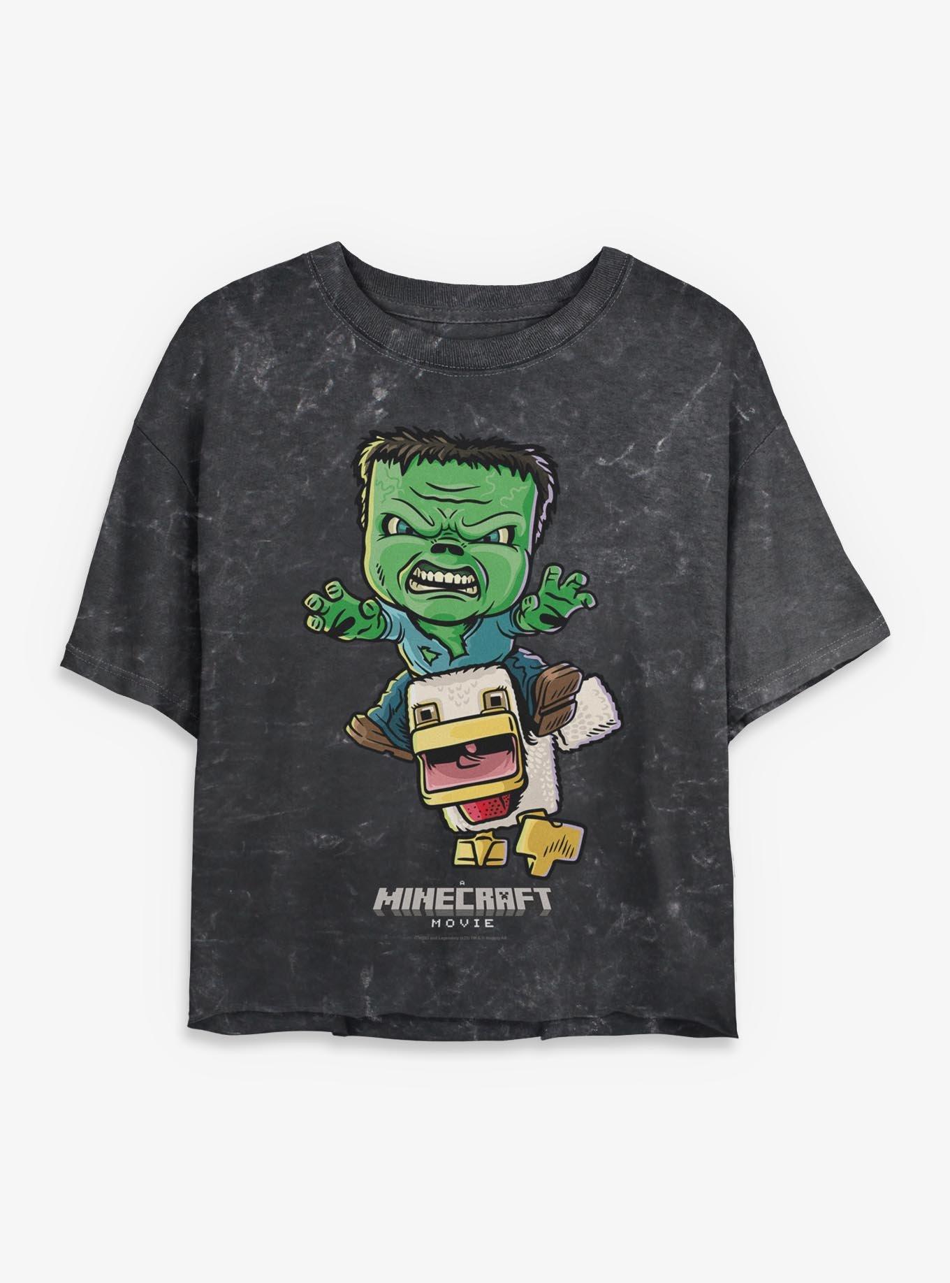 A Minecraft Movie Chicken Jockey Womens Mineral Wash Crop T-Shirt, , hi-res