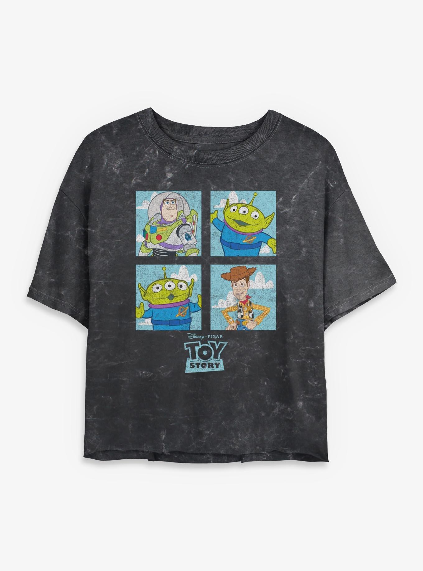 Disney Pixar Toy Story Buzz Woody Alien Panels Womens Mineral Wash Crop T-Shirt, , hi-res