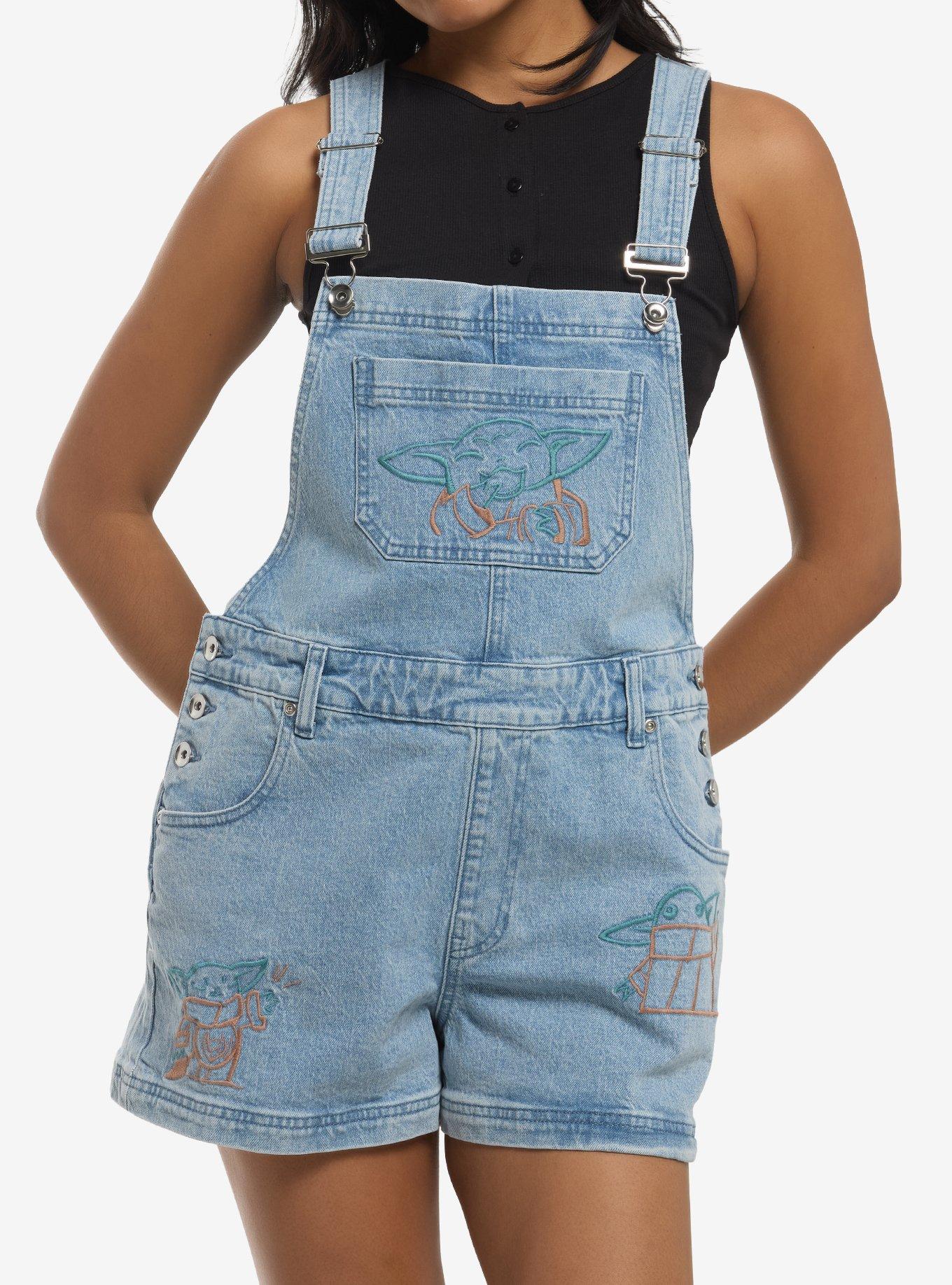Her Universe Star Wars The Mandalorian And Grogu Line Art Grogu Denim Shortalls