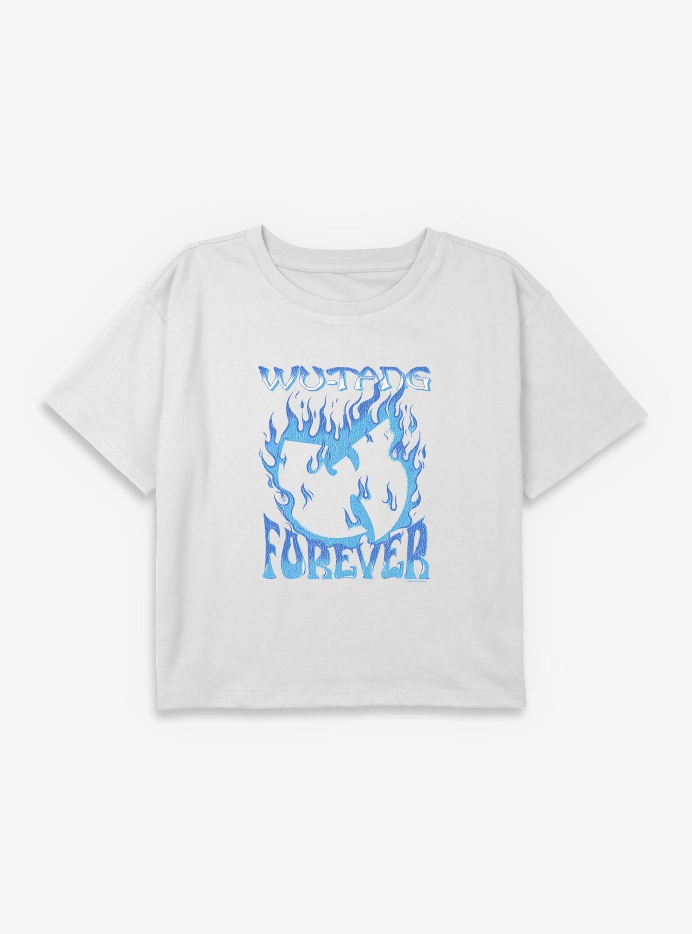 Wu-Tang Forever Blue Fire Youth Girls Boxy Crop T-Shirt, , hi-res