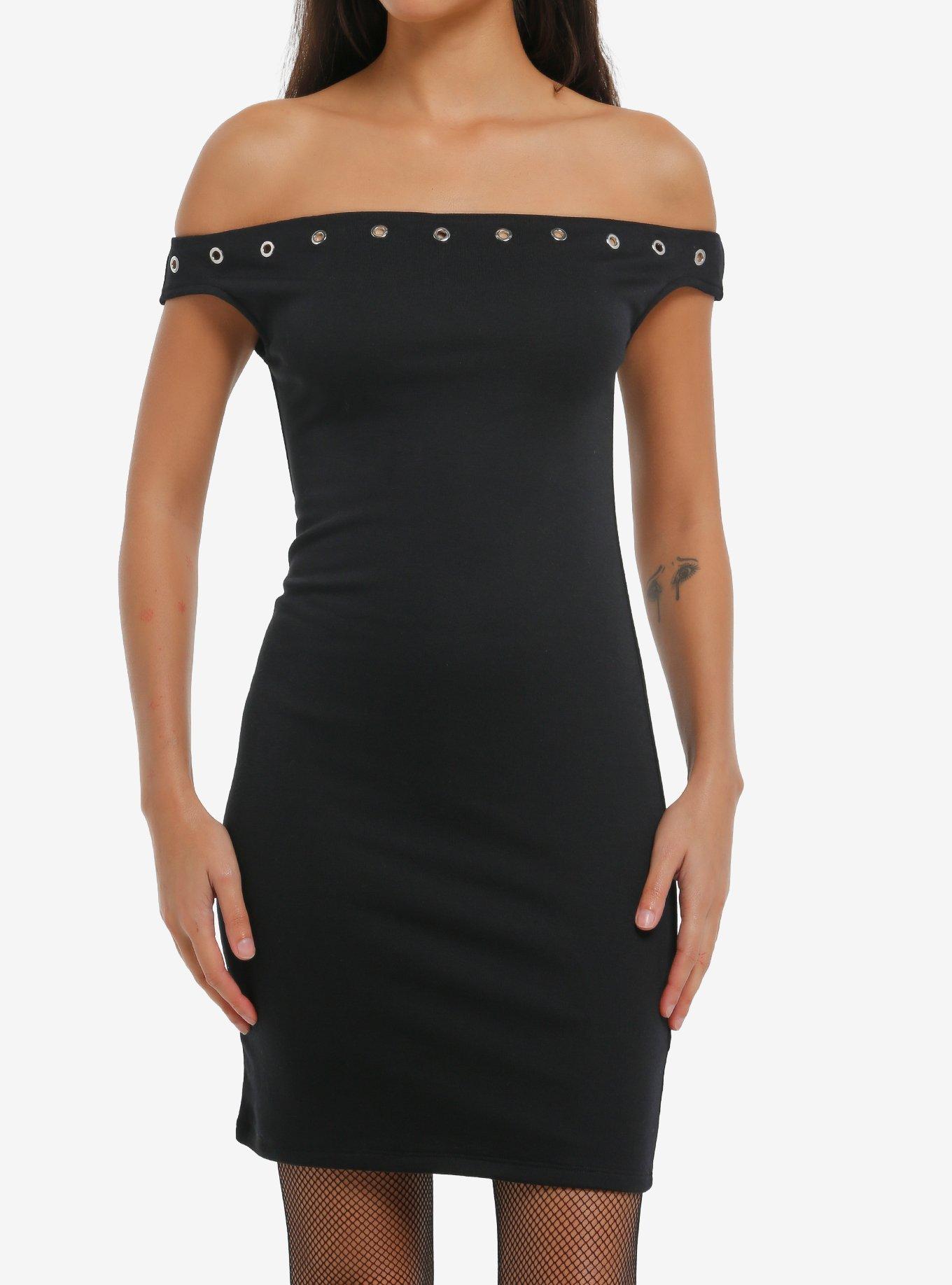 MARKET Black Grommet Off-Shoulder Mini Dress