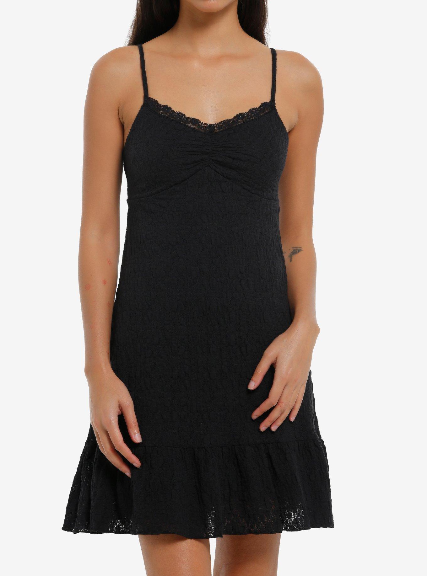 Black Crinkle Lace Cami Dress, , hi-res