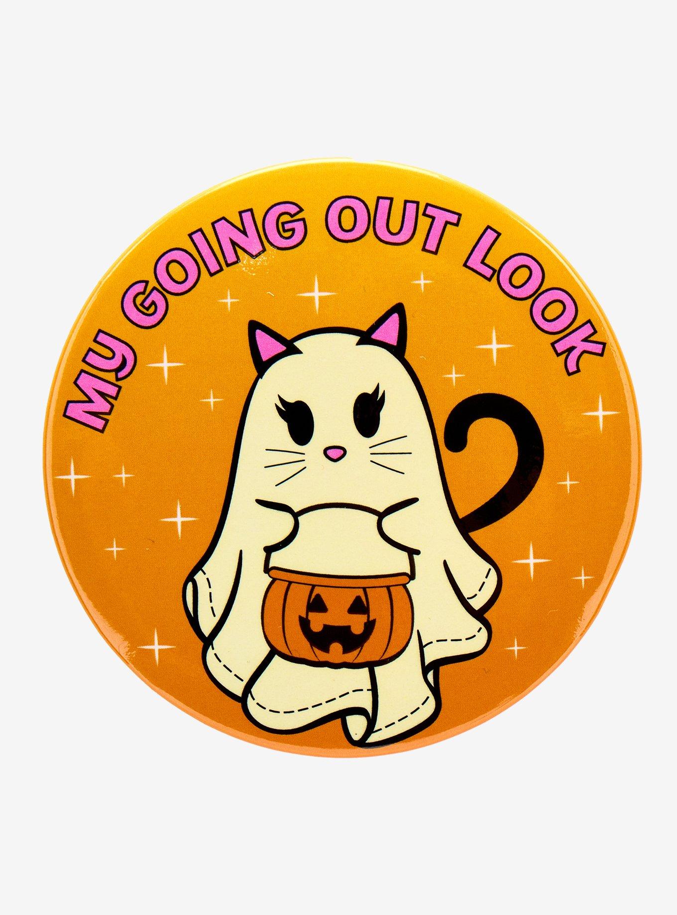 Ghostees Cat Ghost Going Out 3 Inch Button, , hi-res