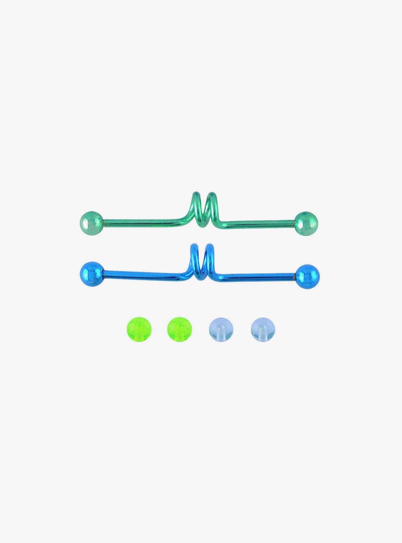 Steel Blue & Green Twisted Industrial Barbell 2 Pack, , hi-res