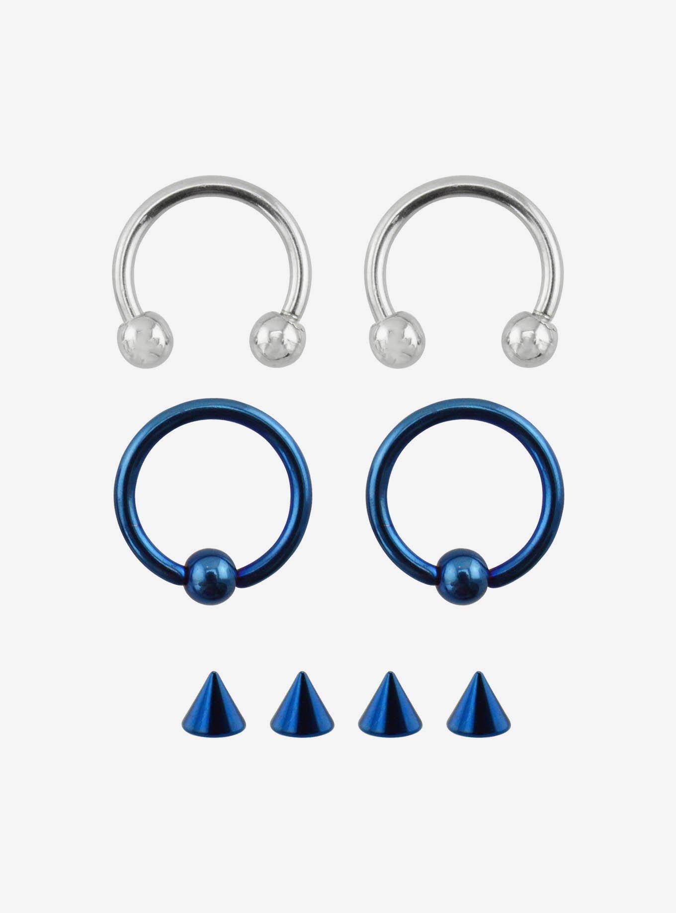 Steel Silver  Blue Circular Barbell  Hoop 4 Pack