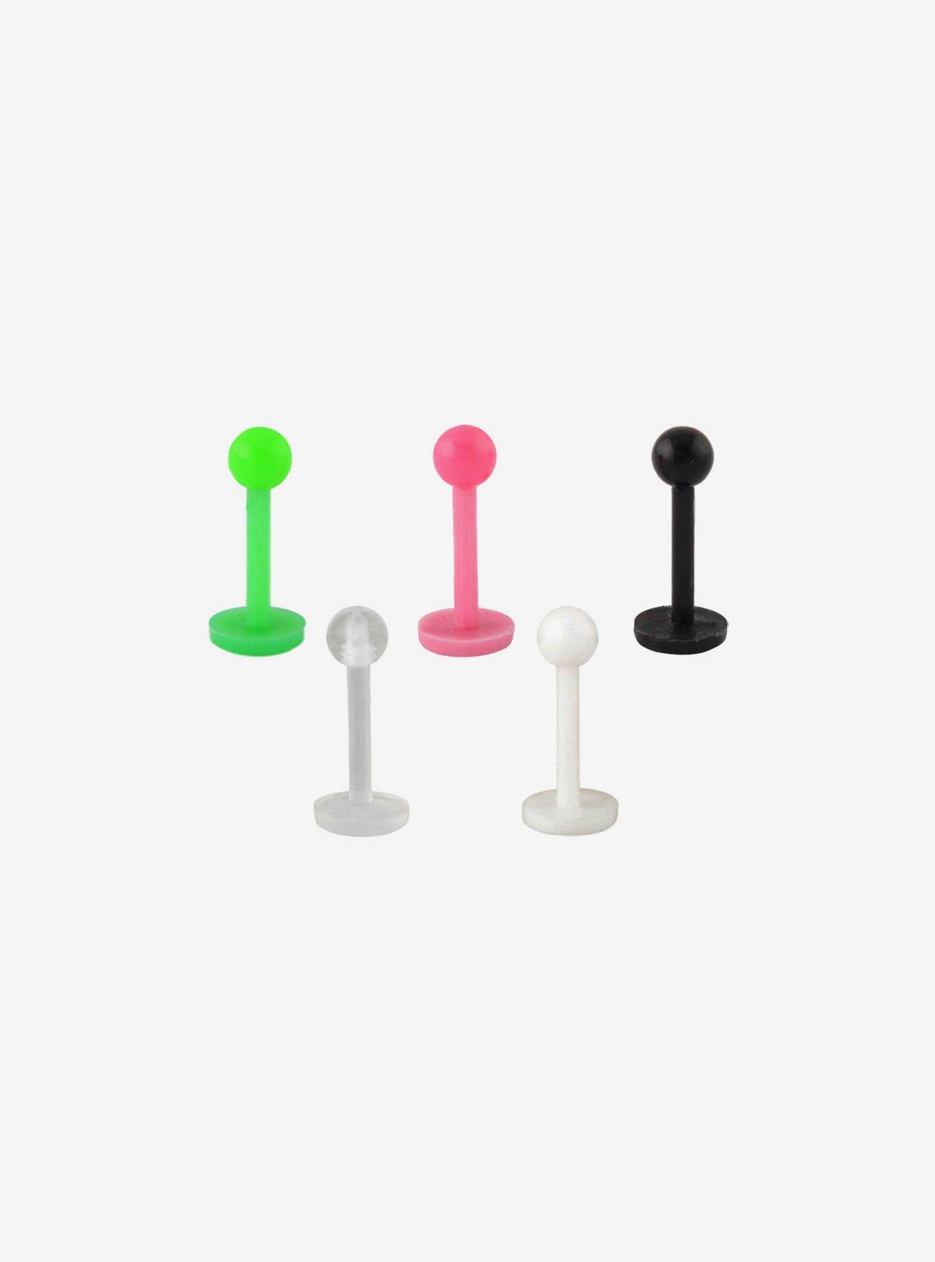 Steel Pink Black & Green Labret Stud 5 Pack, , hi-res