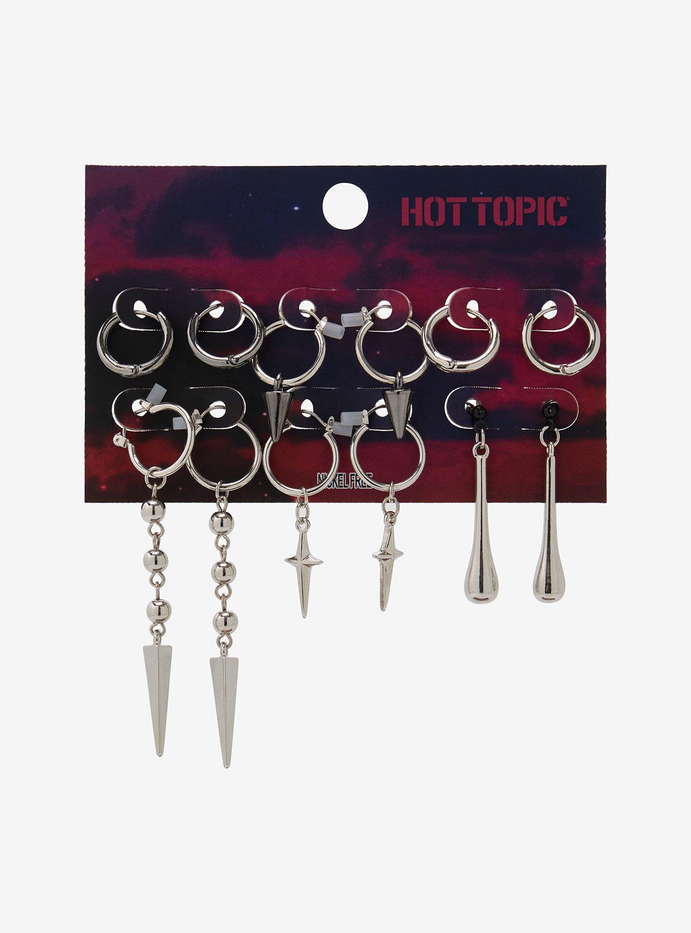 Spike Ball Chain Huggie Hoop Earring Set, , hi-res